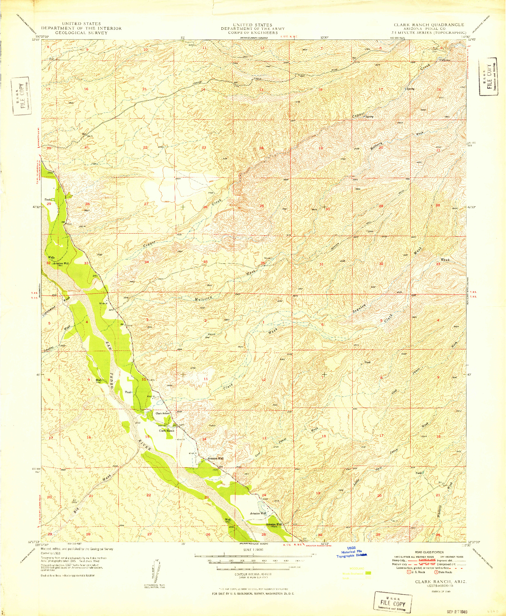 USGS 1:24000-SCALE QUADRANGLE FOR CLARK RANCH, AZ 1949