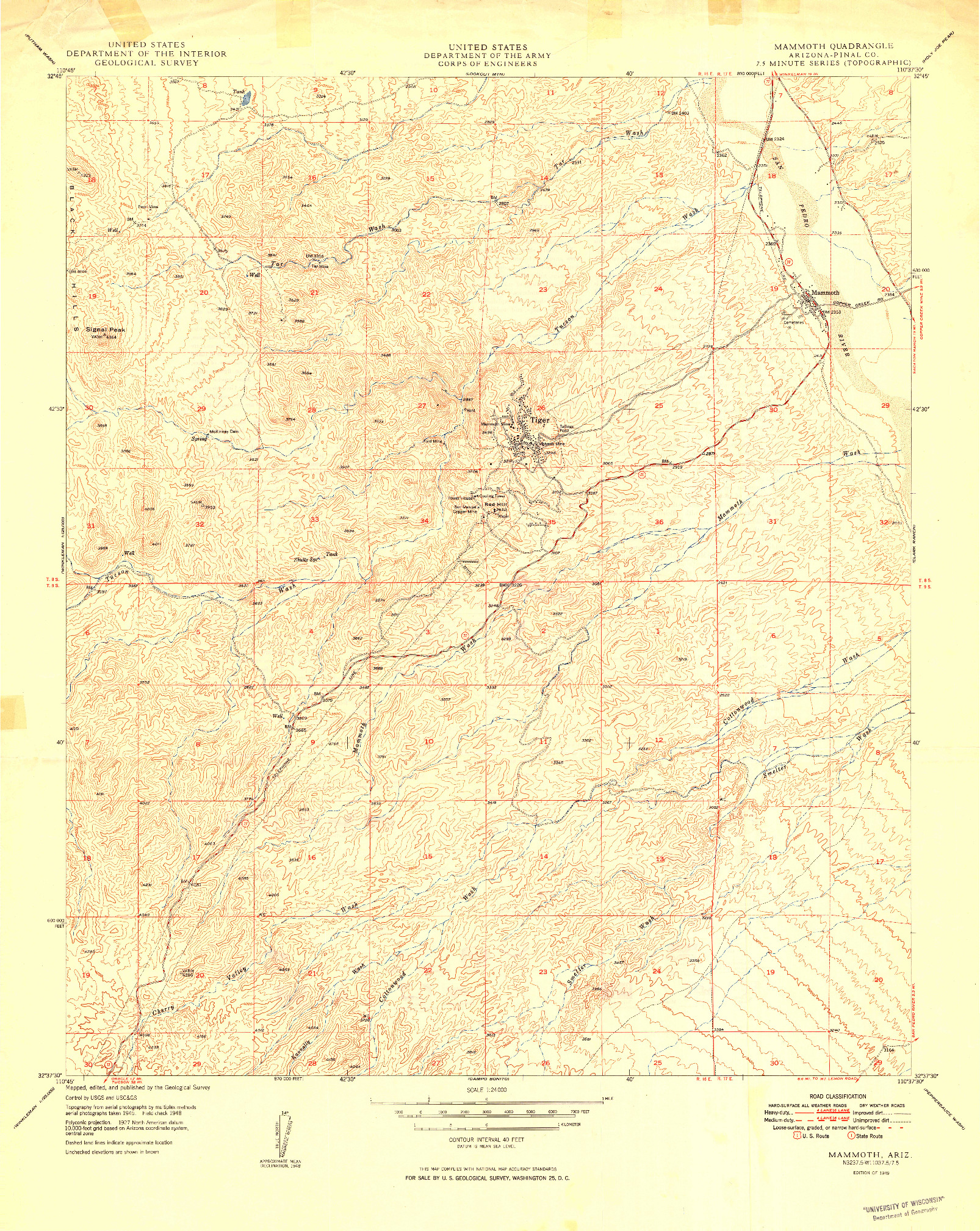 USGS 1:24000-SCALE QUADRANGLE FOR MAMMOTH, AZ 1949