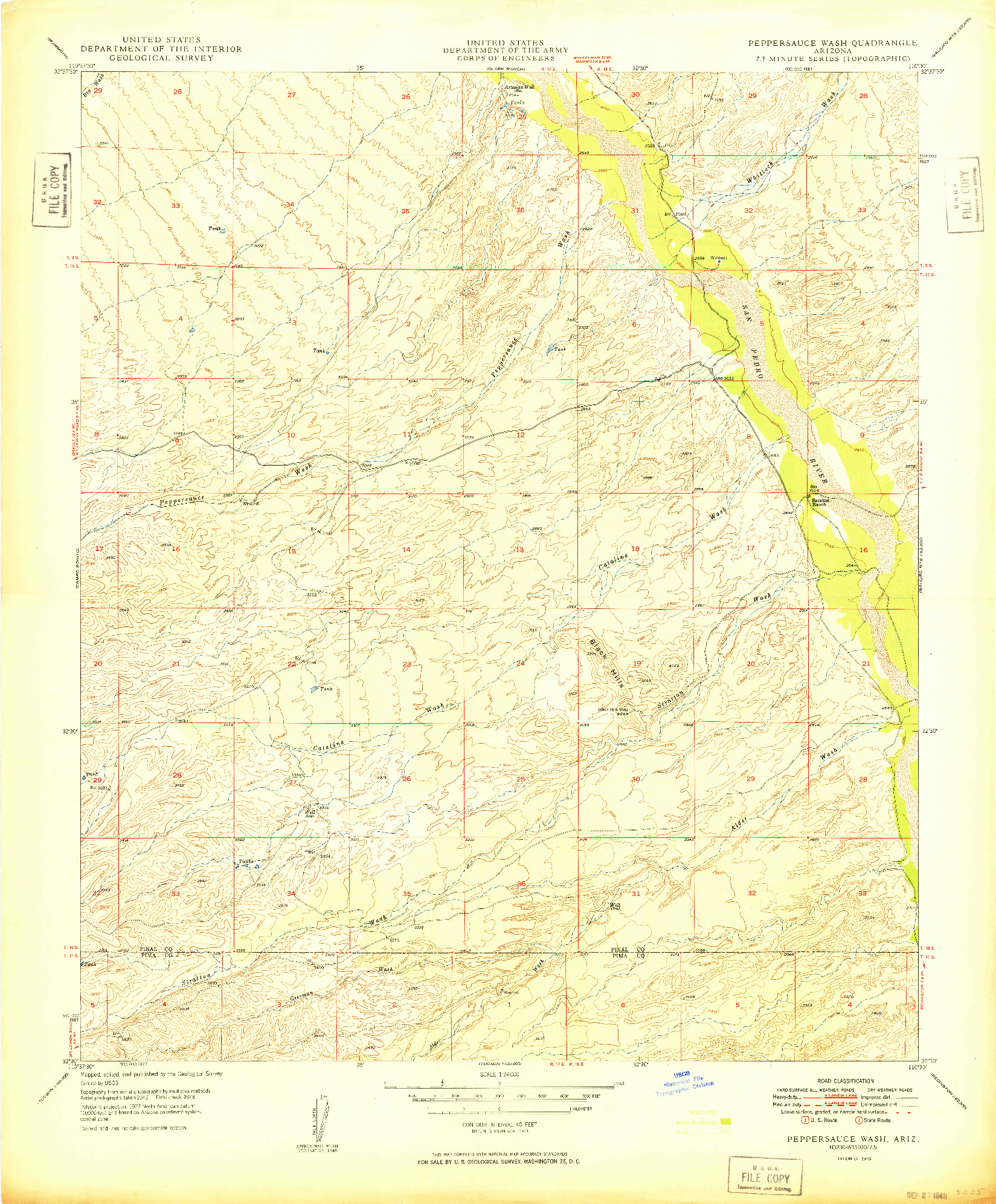 USGS 1:24000-SCALE QUADRANGLE FOR PEPPERSAUCE WASH, AZ 1949