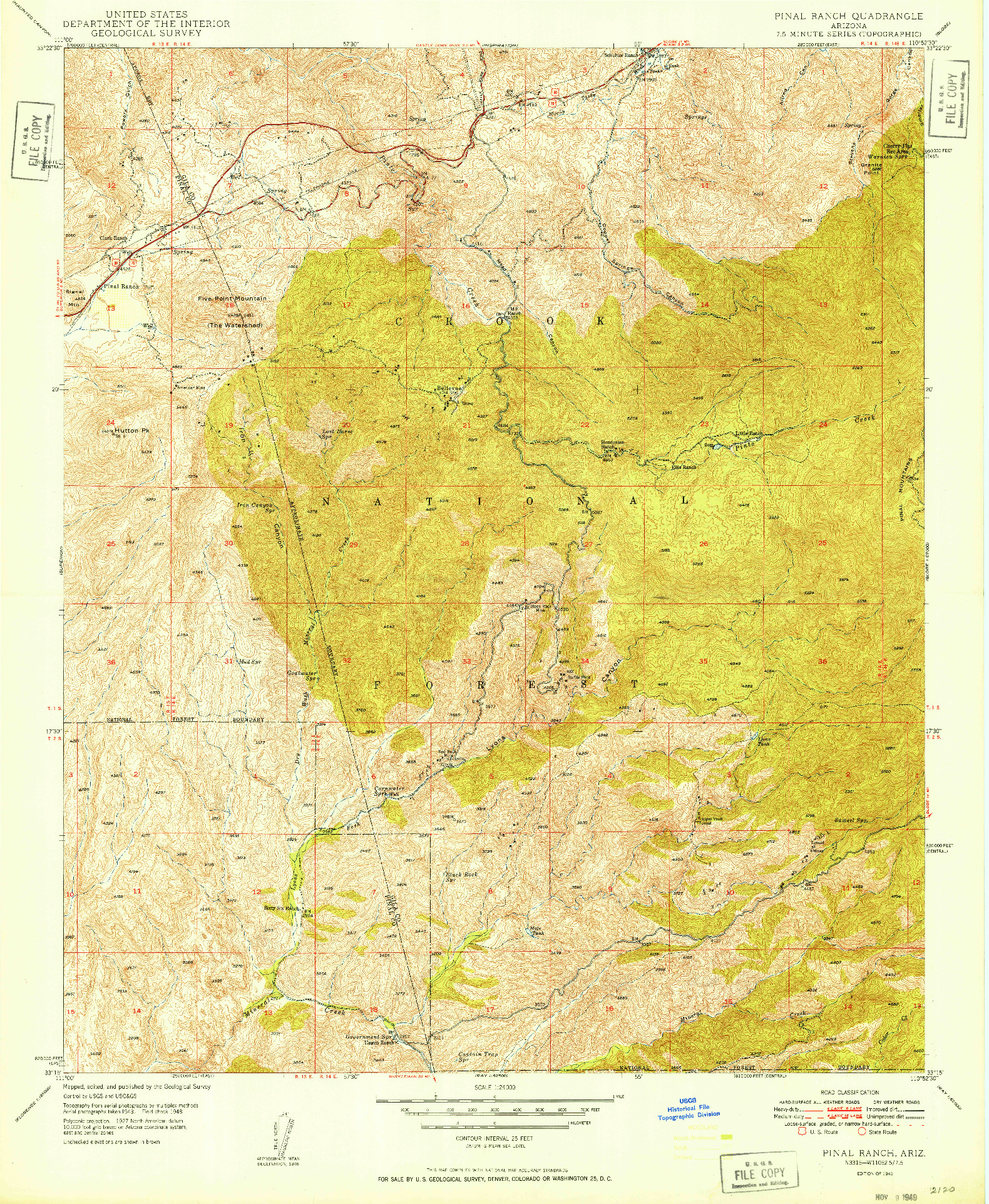 USGS 1:24000-SCALE QUADRANGLE FOR PINAL RANCH, AZ 1949