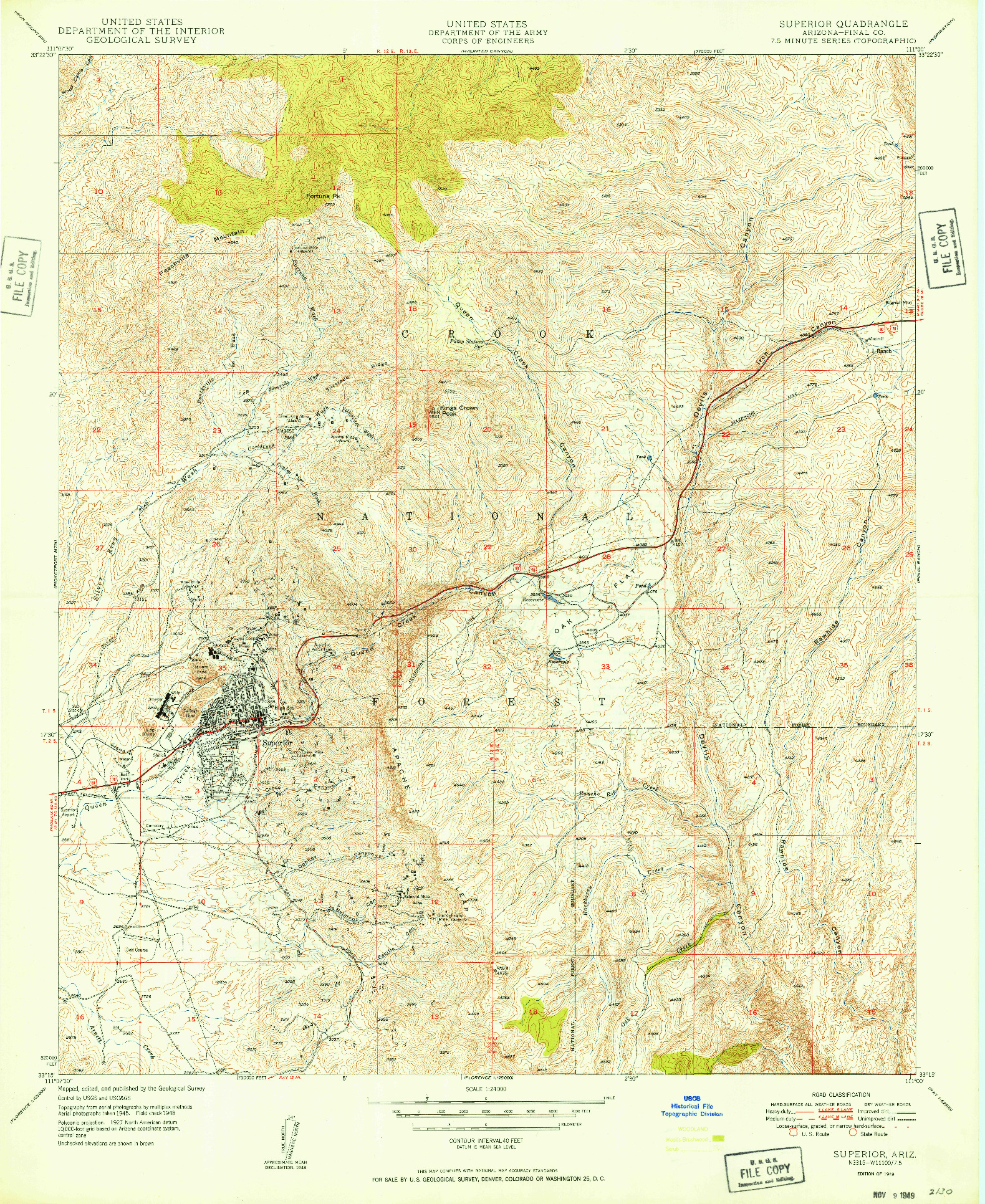 USGS 1:24000-SCALE QUADRANGLE FOR SUPERIOR, AZ 1949