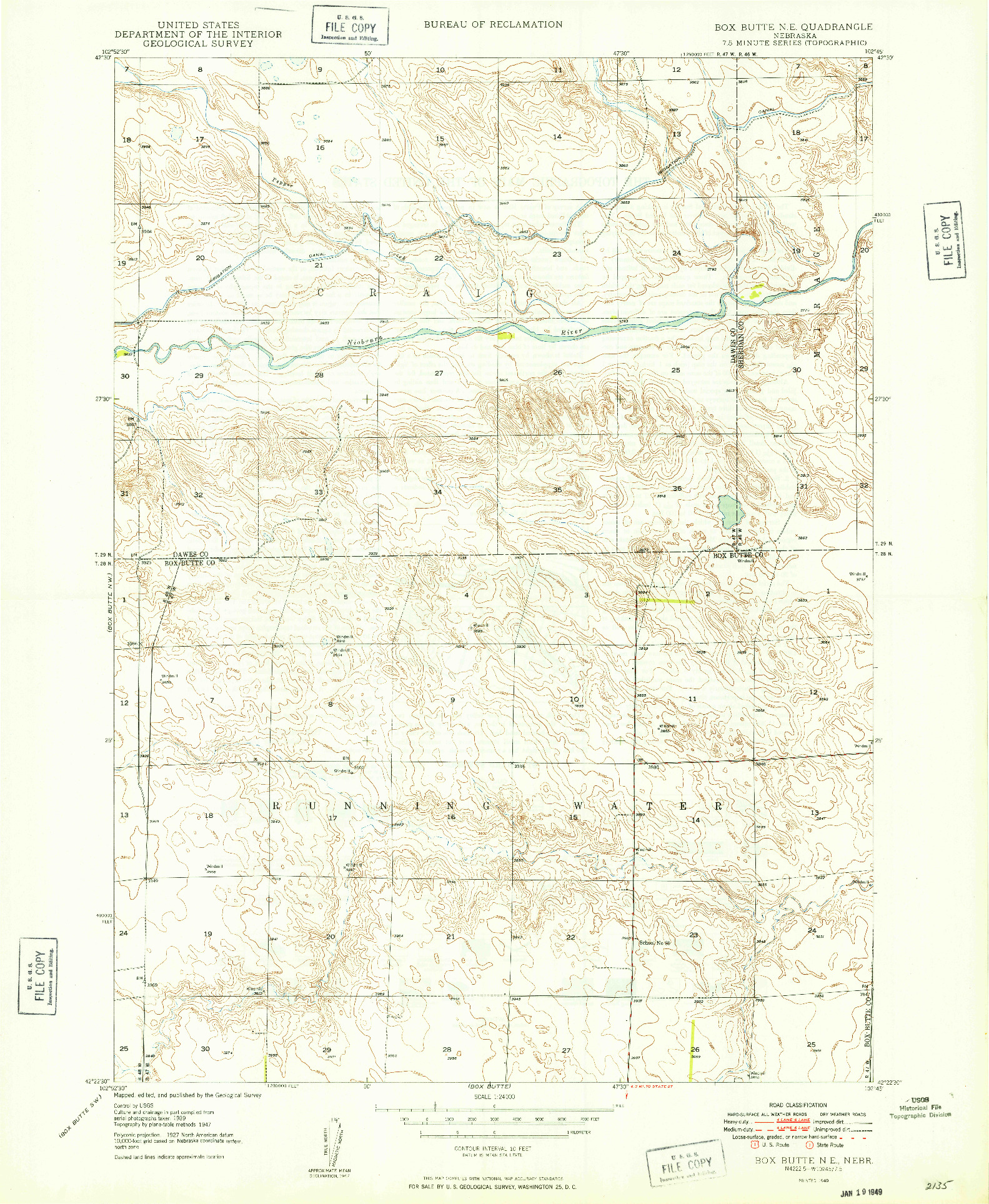 USGS 1:24000-SCALE QUADRANGLE FOR BOX BUTTE NE, NE 1949