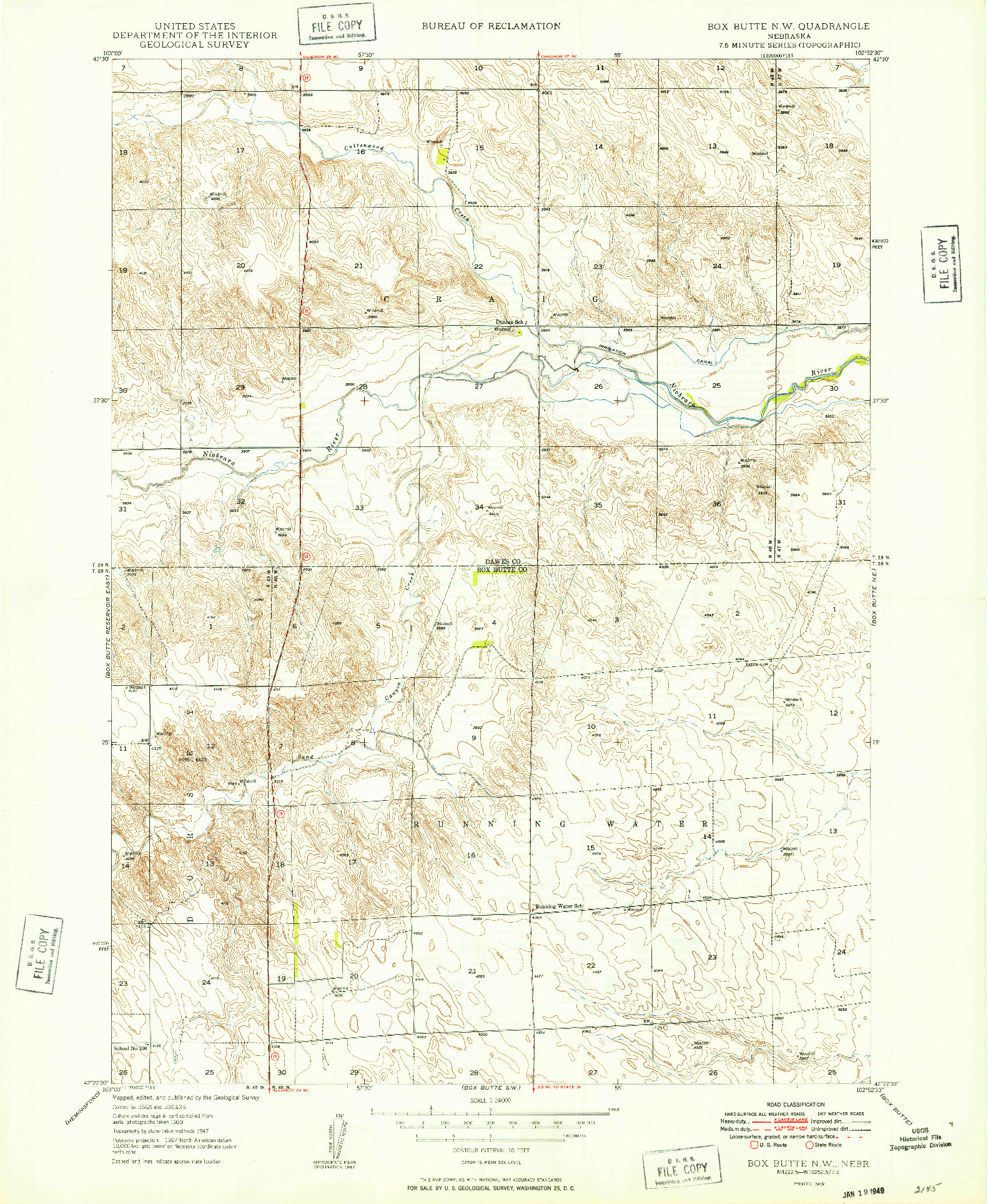USGS 1:24000-SCALE QUADRANGLE FOR BOX BUTTE NW, NE 1949