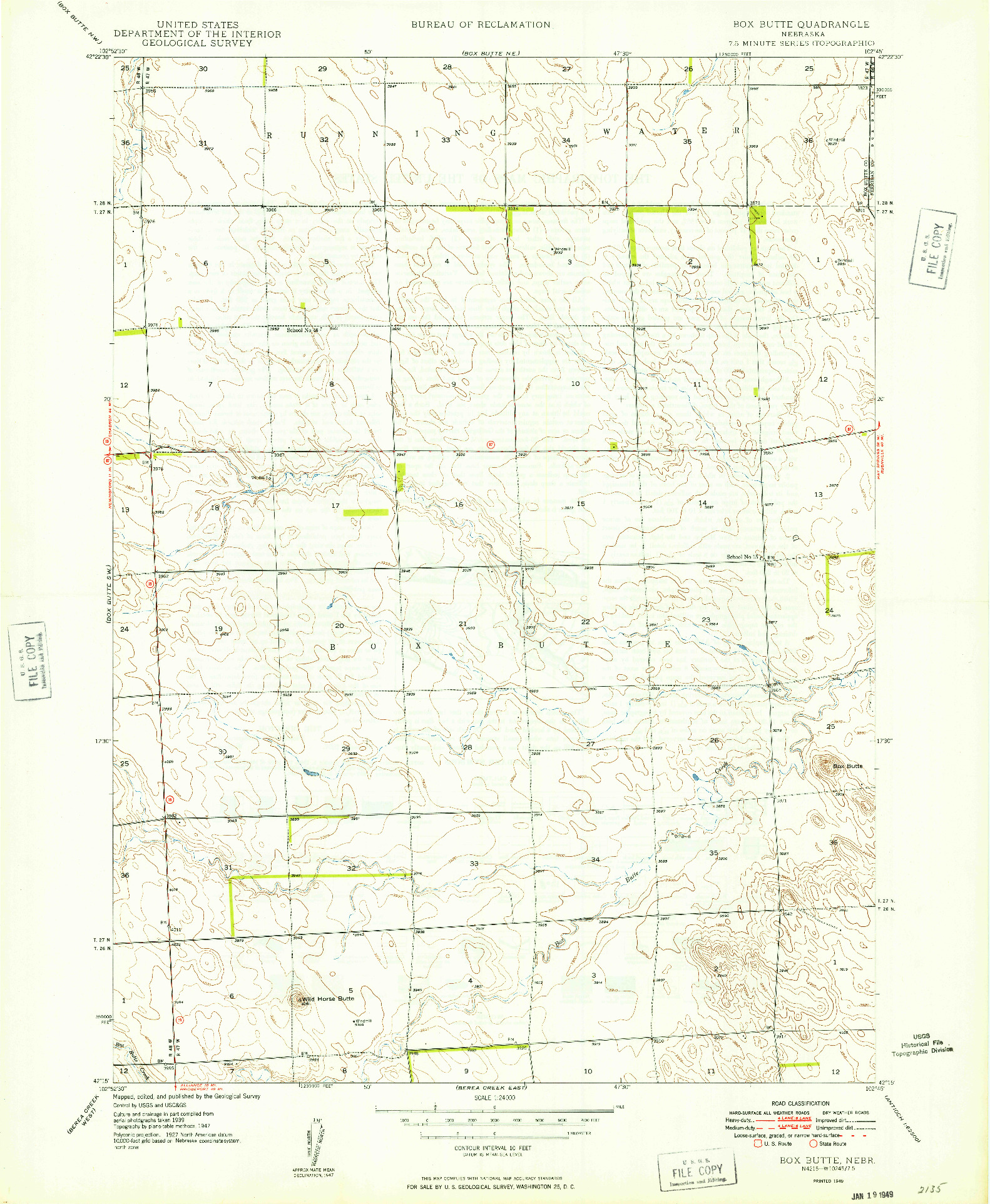 USGS 1:24000-SCALE QUADRANGLE FOR BOX BUTTE, NE 1949