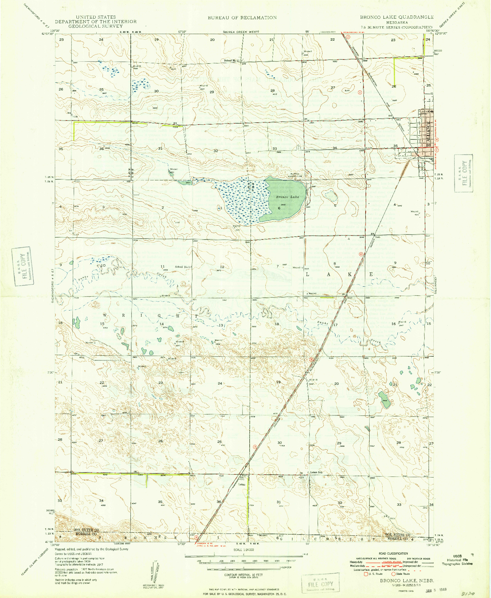 USGS 1:24000-SCALE QUADRANGLE FOR BRONCO LAKE, NE 1949