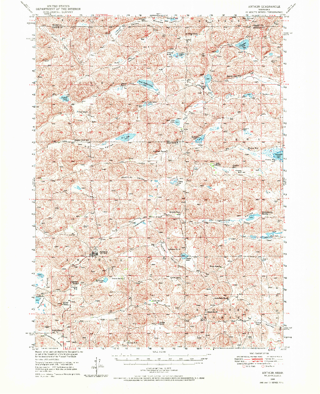 USGS 1:62500-SCALE QUADRANGLE FOR ARTHUR, NE 1949
