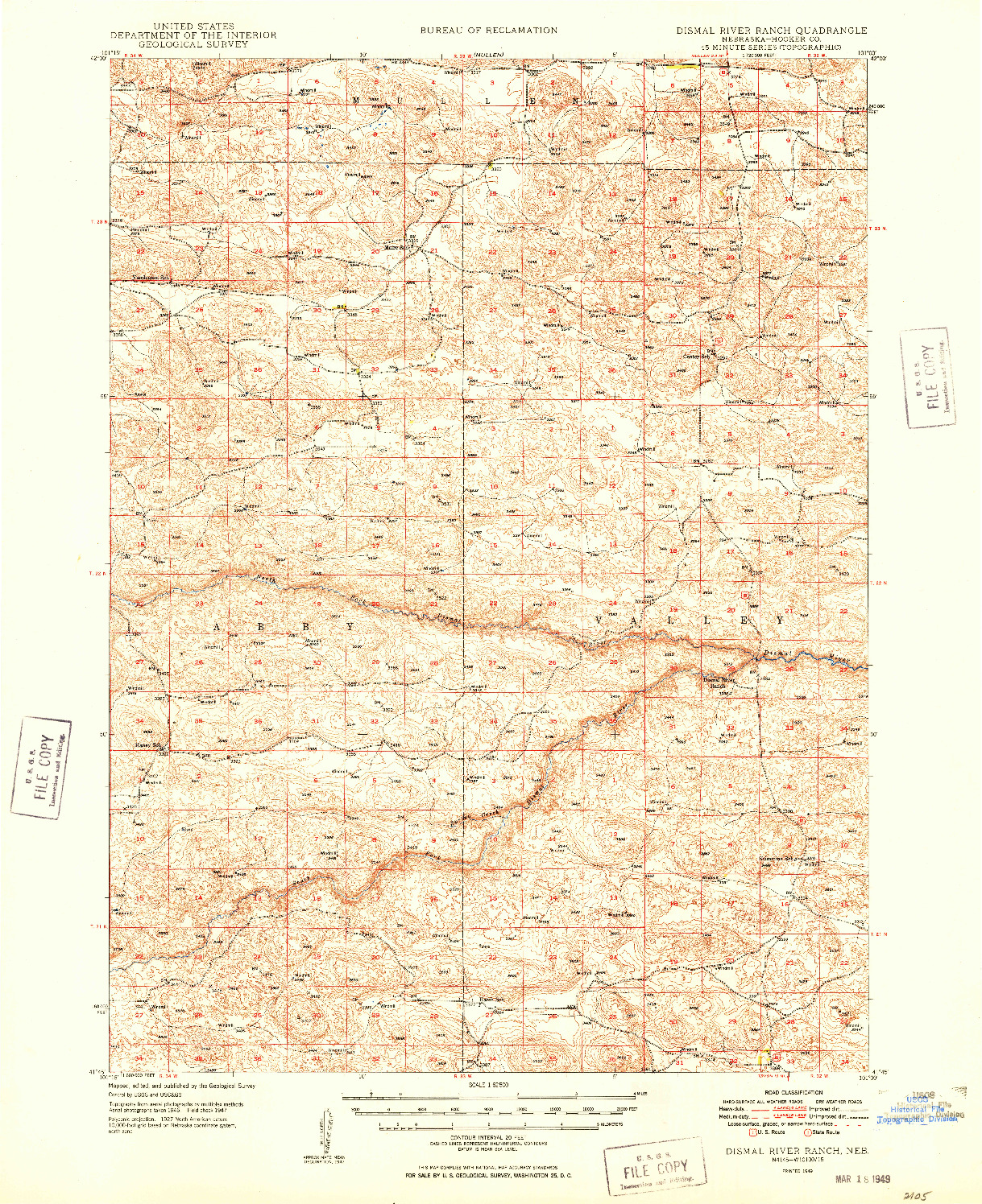 USGS 1:62500-SCALE QUADRANGLE FOR DISMAL RIVER RANCH, NE 1949