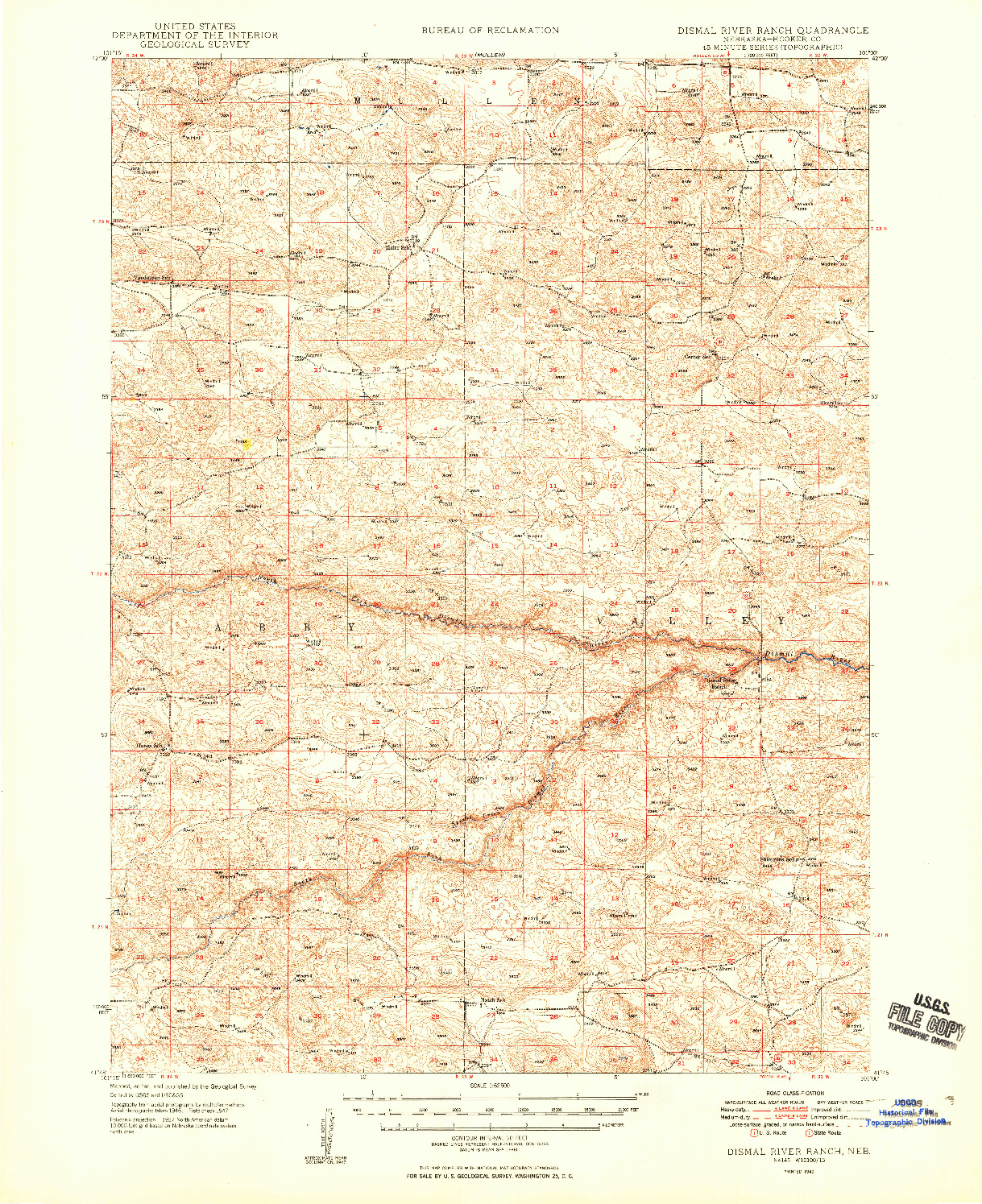 USGS 1:62500-SCALE QUADRANGLE FOR DISMAL RIVER RANCH, NE 1949