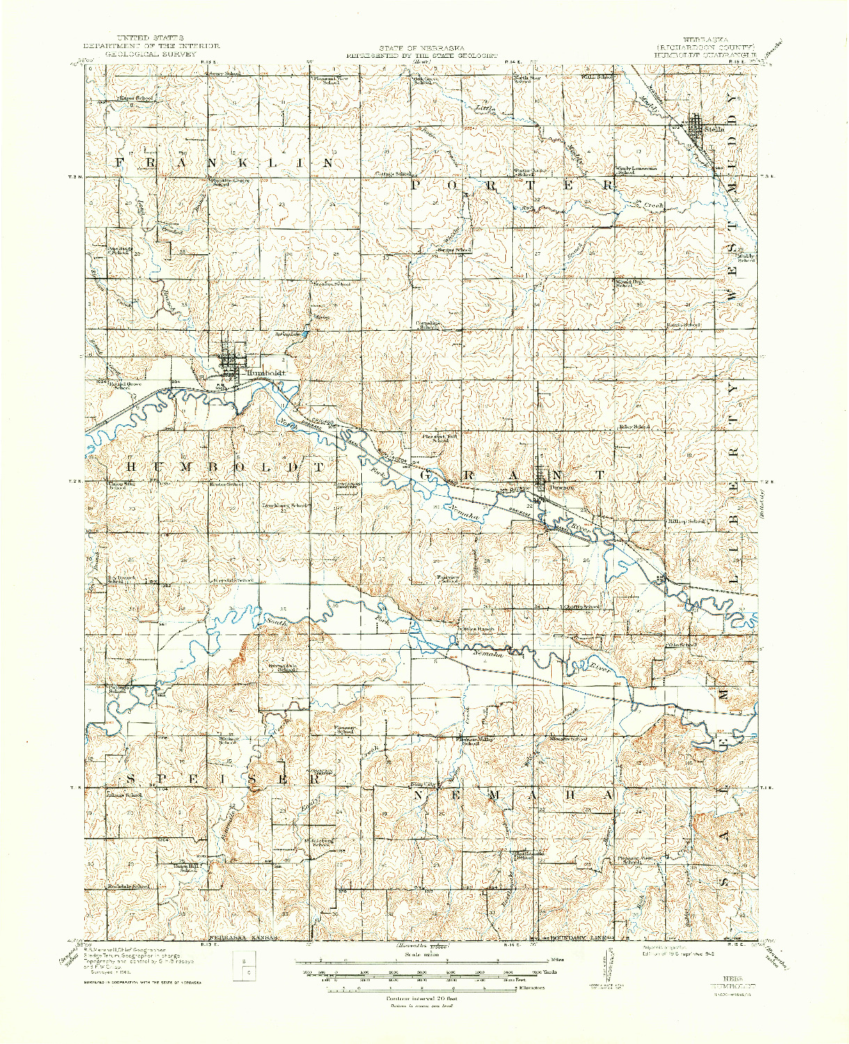 USGS 1:62500-SCALE QUADRANGLE FOR HUMBOLDT, NE 1916