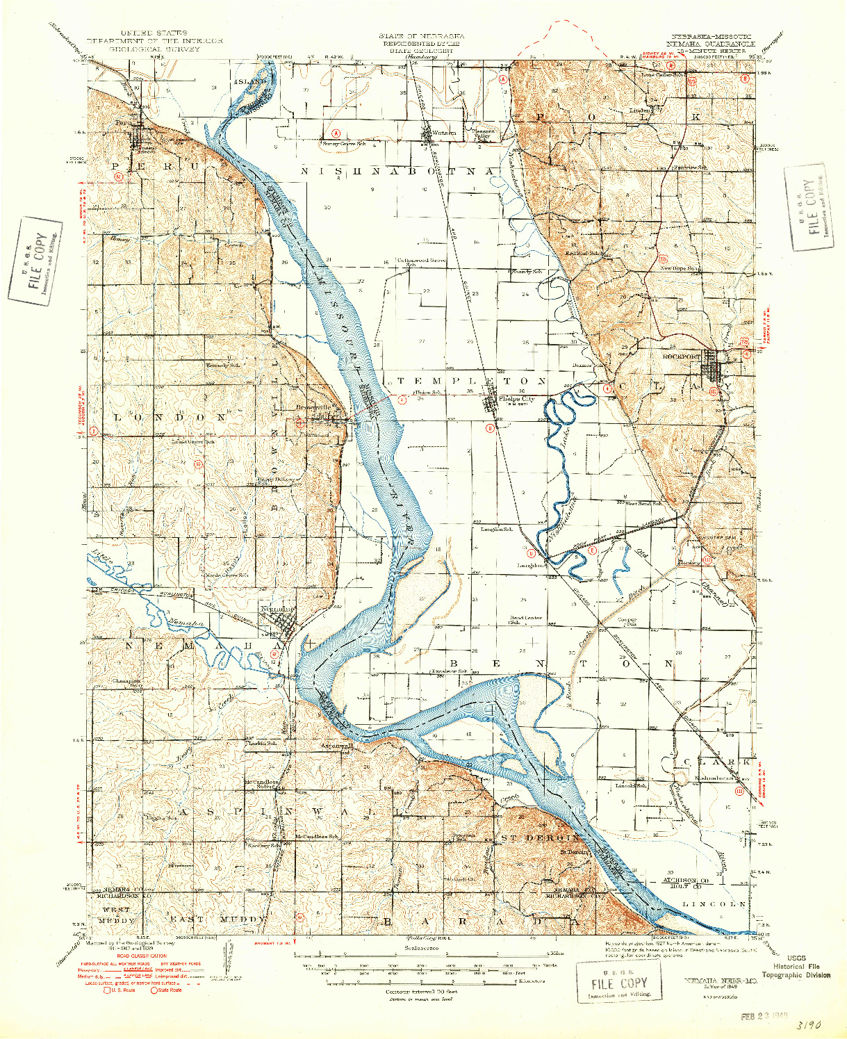 USGS 1:62500-SCALE QUADRANGLE FOR NEMAHA, NE 1949