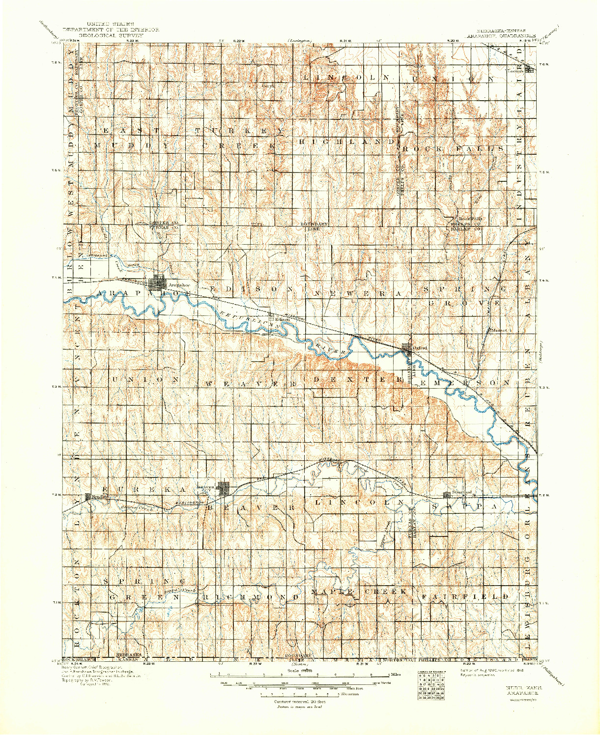 USGS 1:125000-SCALE QUADRANGLE FOR ARAPAHOE, NE 1896