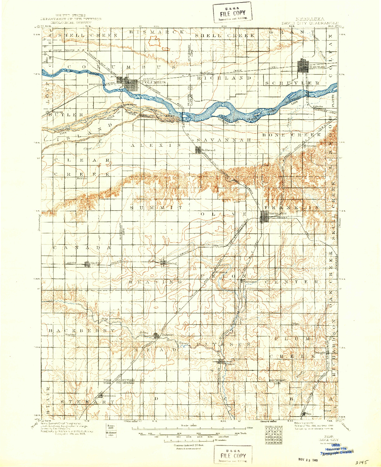 USGS 1:125000-SCALE QUADRANGLE FOR DAVID CITY, NE 1899