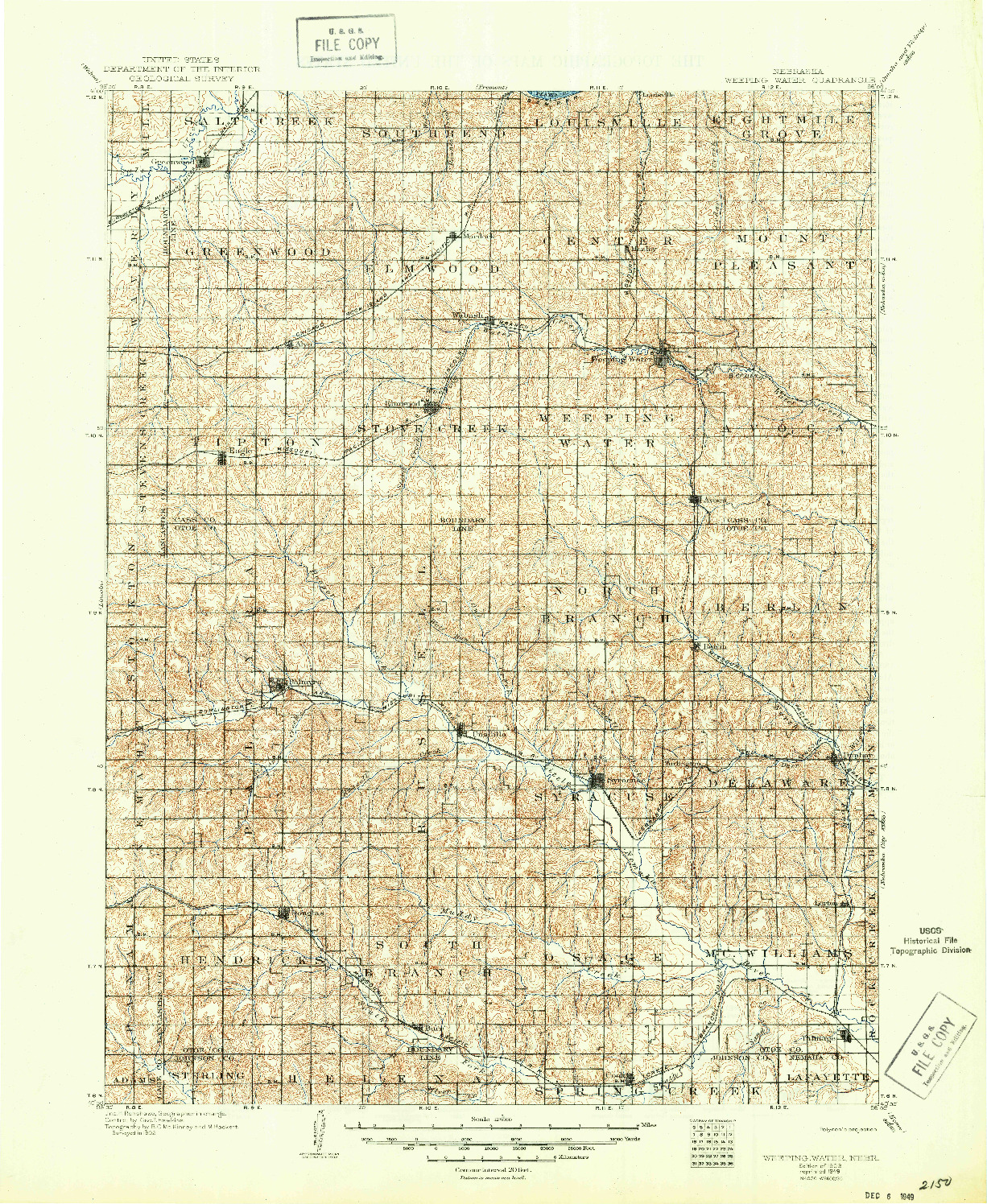 USGS 1:125000-SCALE QUADRANGLE FOR WEEPING WATER, NE 1903