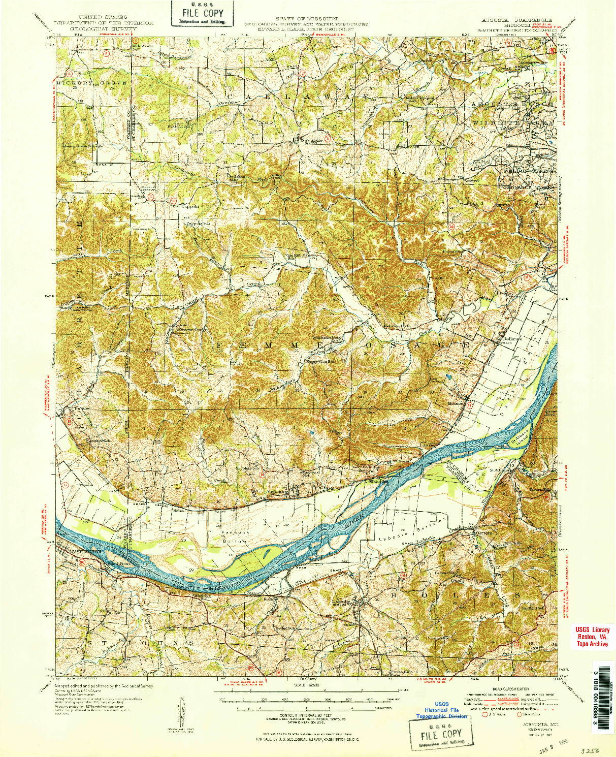 USGS 1:62500-SCALE QUADRANGLE FOR AUGUSTA, MO 1949