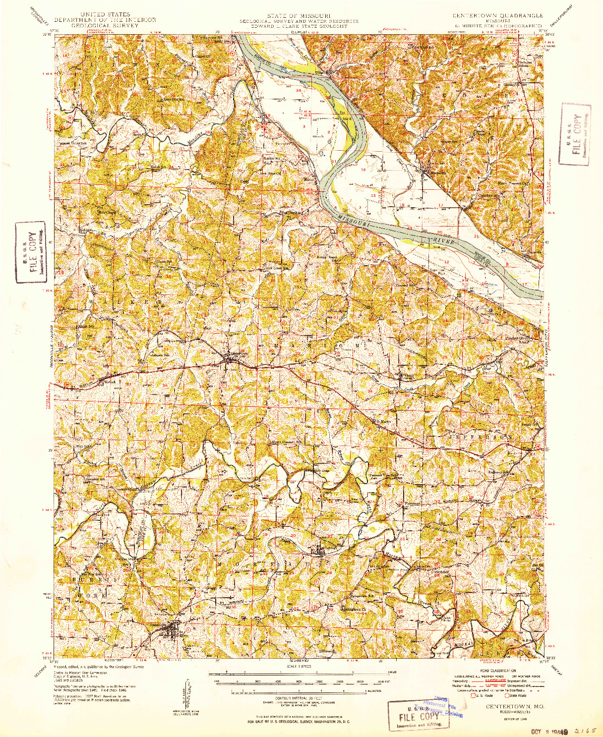 USGS 1:62500-SCALE QUADRANGLE FOR CENTERTOWN, MO 1949
