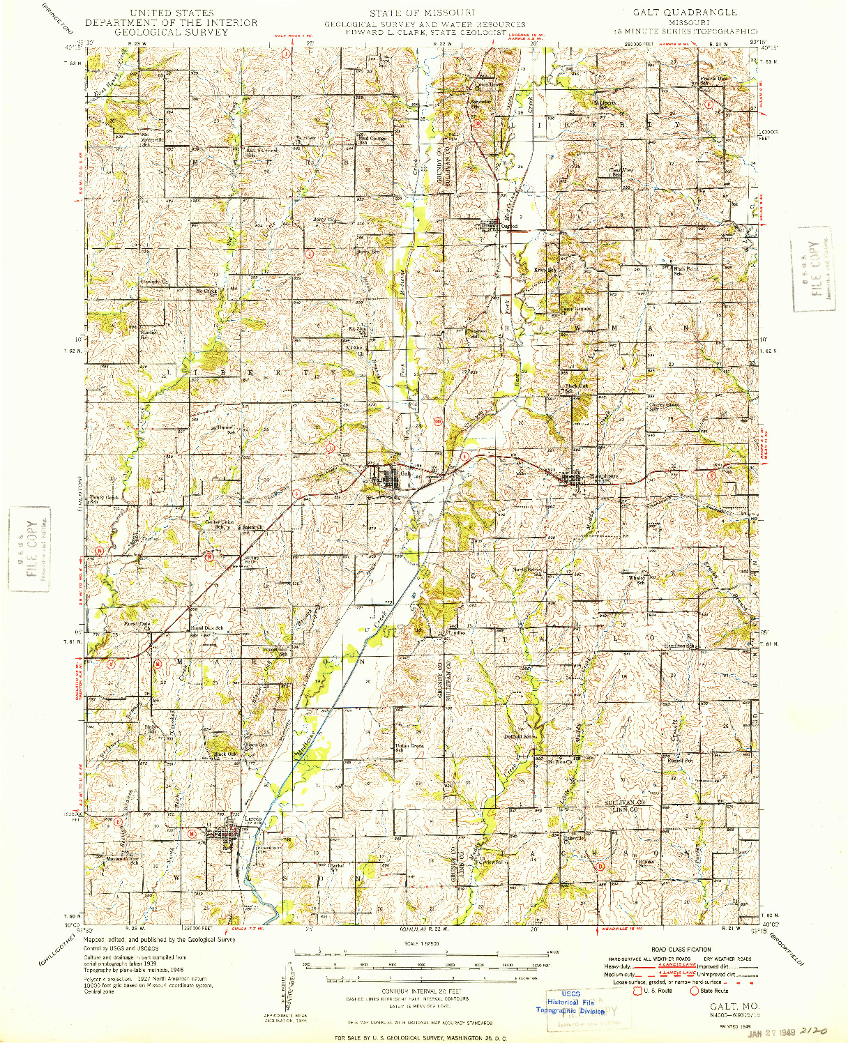 USGS 1:62500-SCALE QUADRANGLE FOR GALT, MO 1949