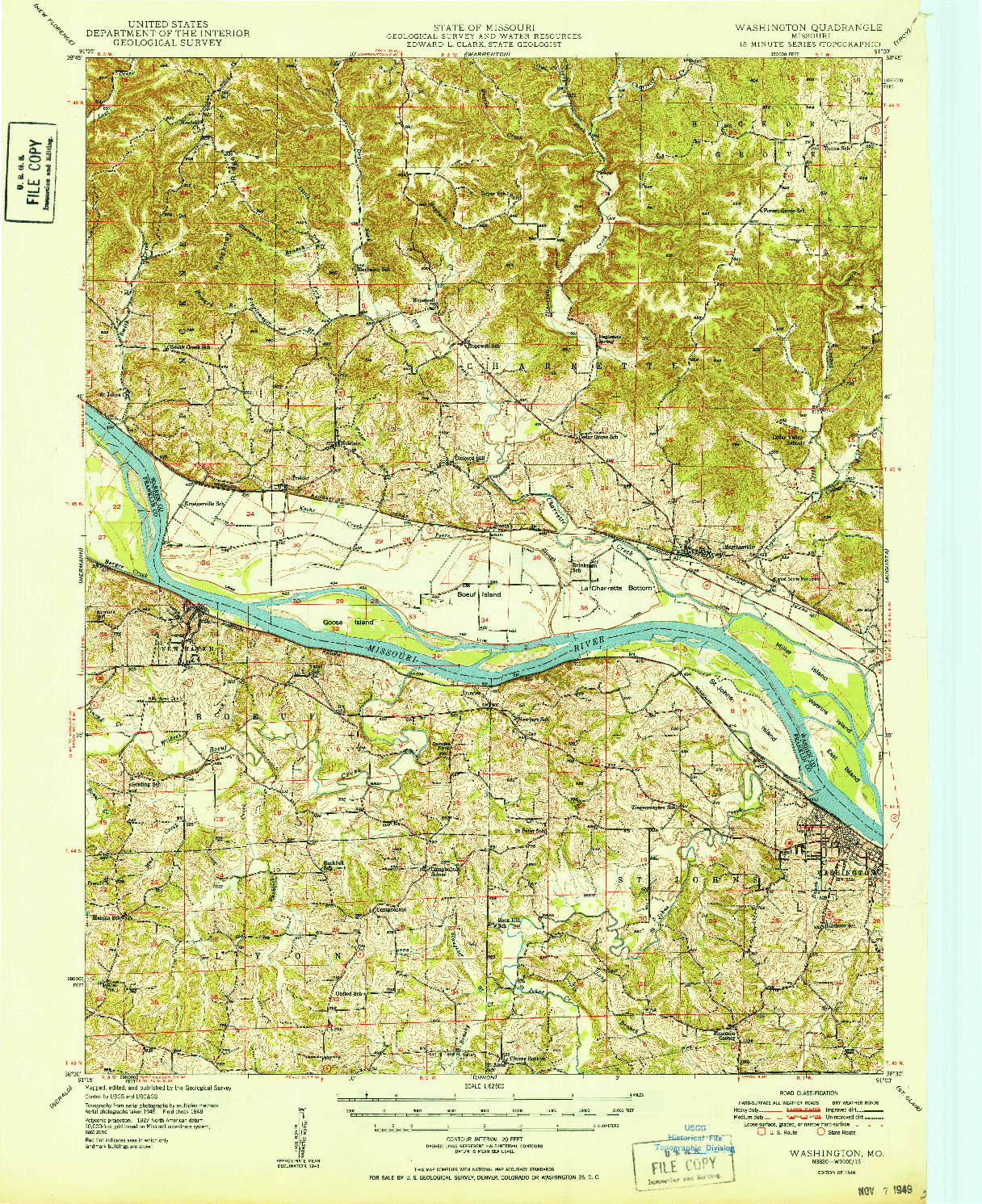 USGS 1:62500-SCALE QUADRANGLE FOR WASHINGTON, MO 1949