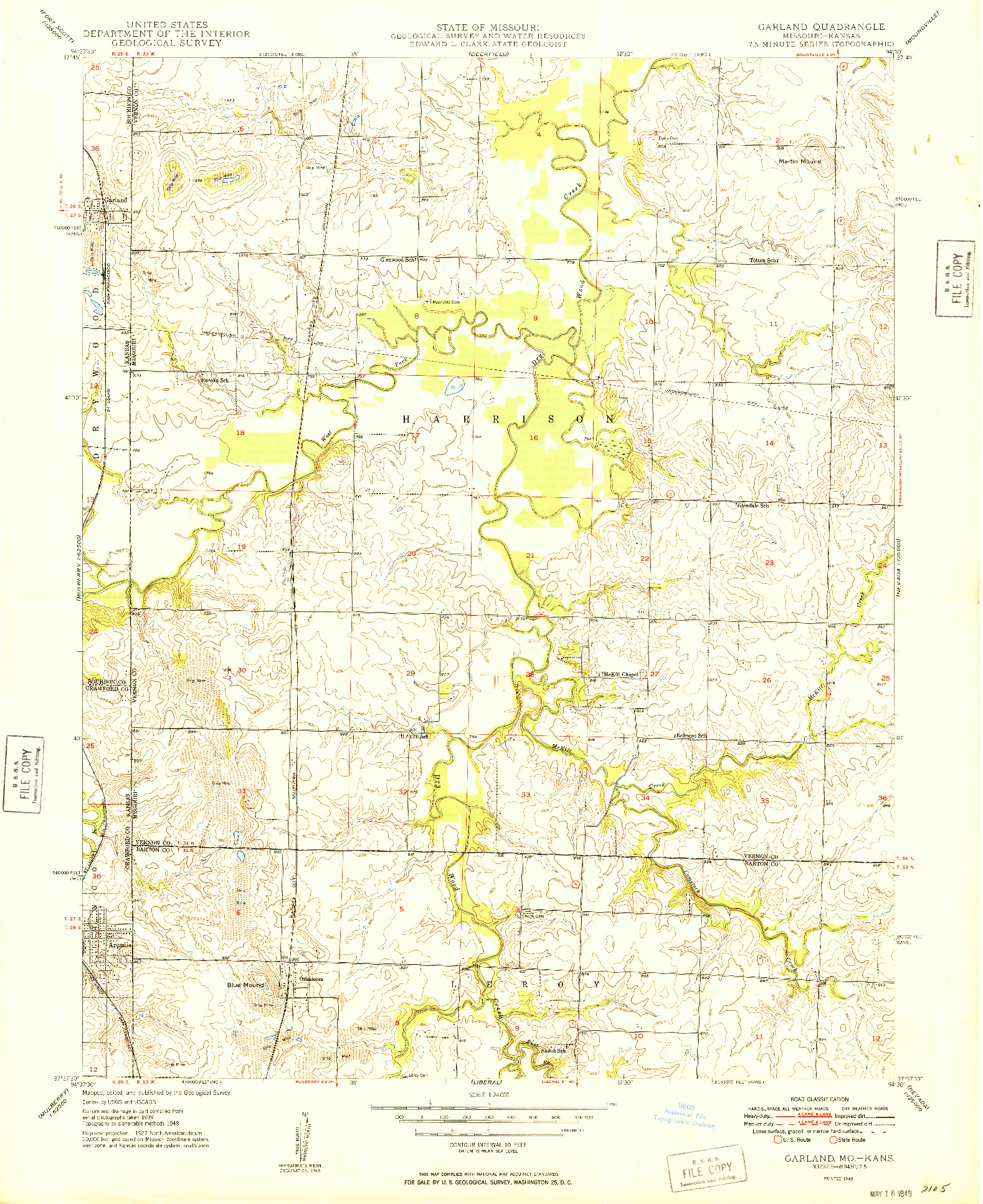 USGS 1:24000-SCALE QUADRANGLE FOR GARLAND, MO 1949
