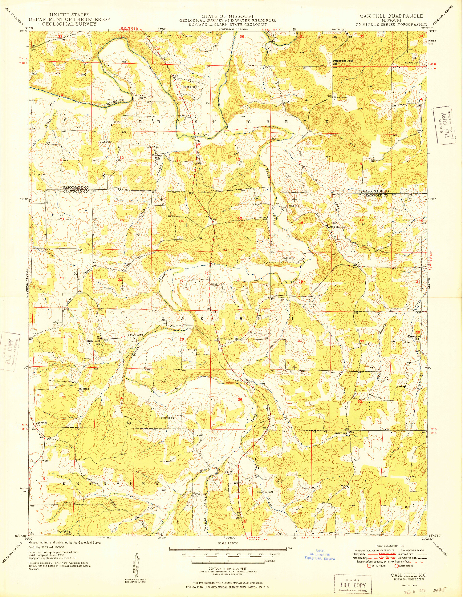 USGS 1:24000-SCALE QUADRANGLE FOR OAK HILL, MO 1949