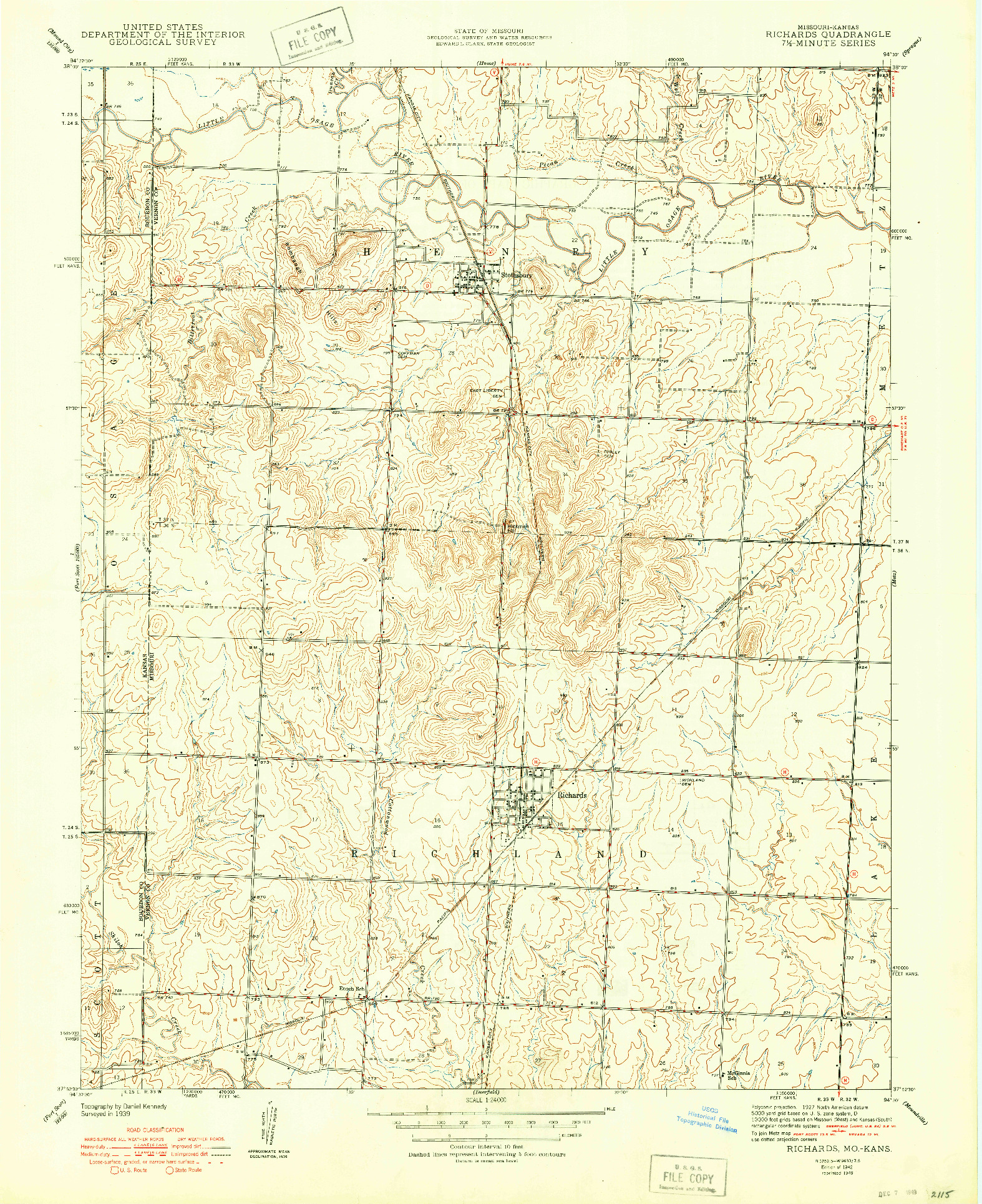 USGS 1:24000-SCALE QUADRANGLE FOR RICHARDS, MO 1942
