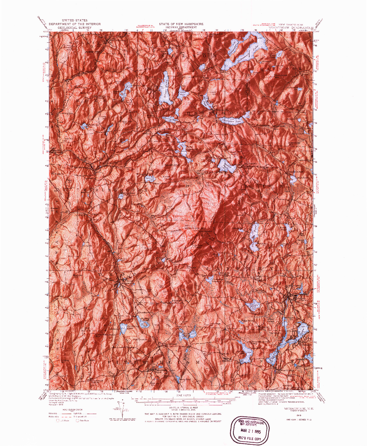 USGS 1:62500-SCALE QUADRANGLE FOR MONADNOCK, NH 1949