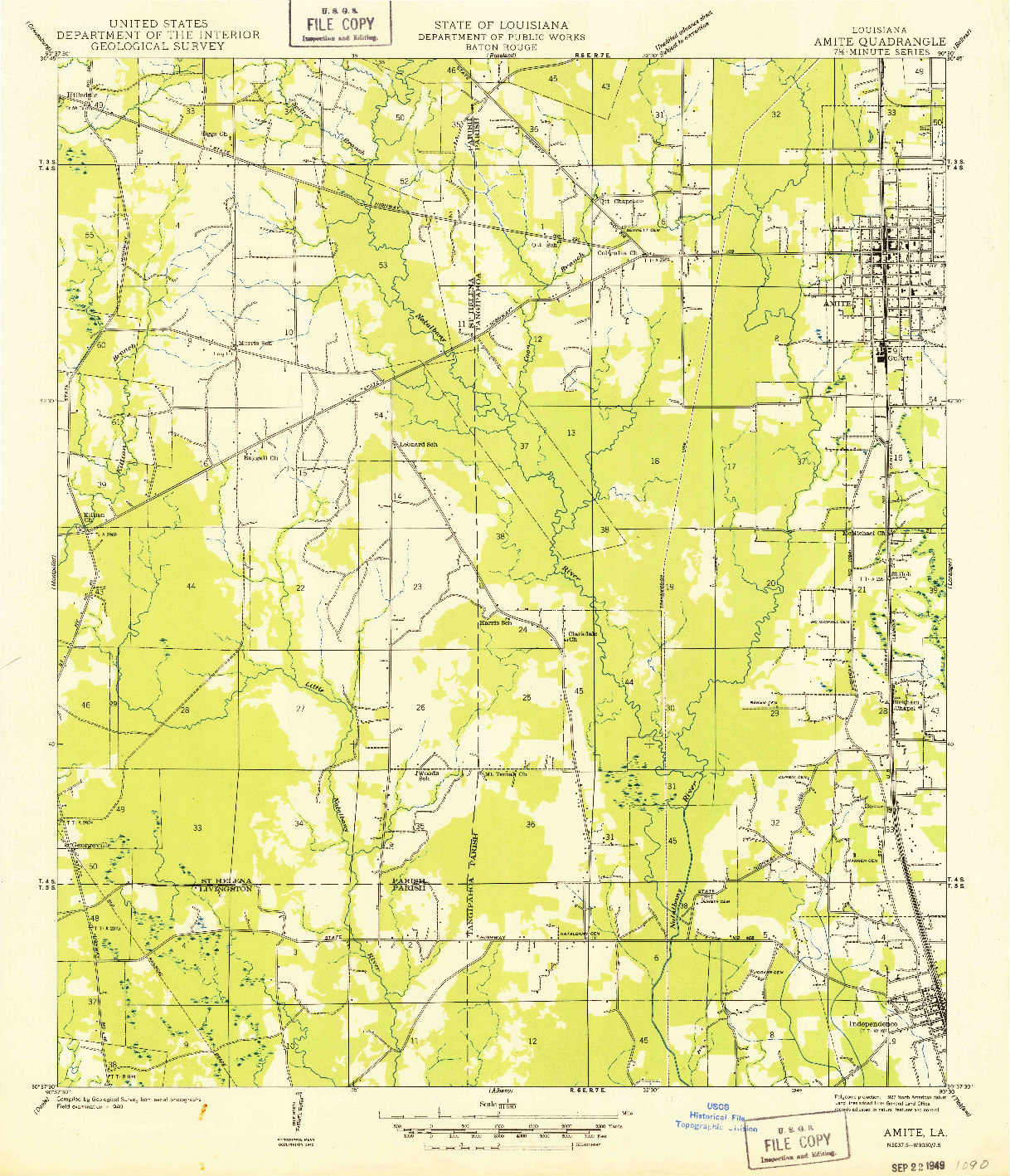 USGS 1:31680-SCALE QUADRANGLE FOR AMITE, LA 1949