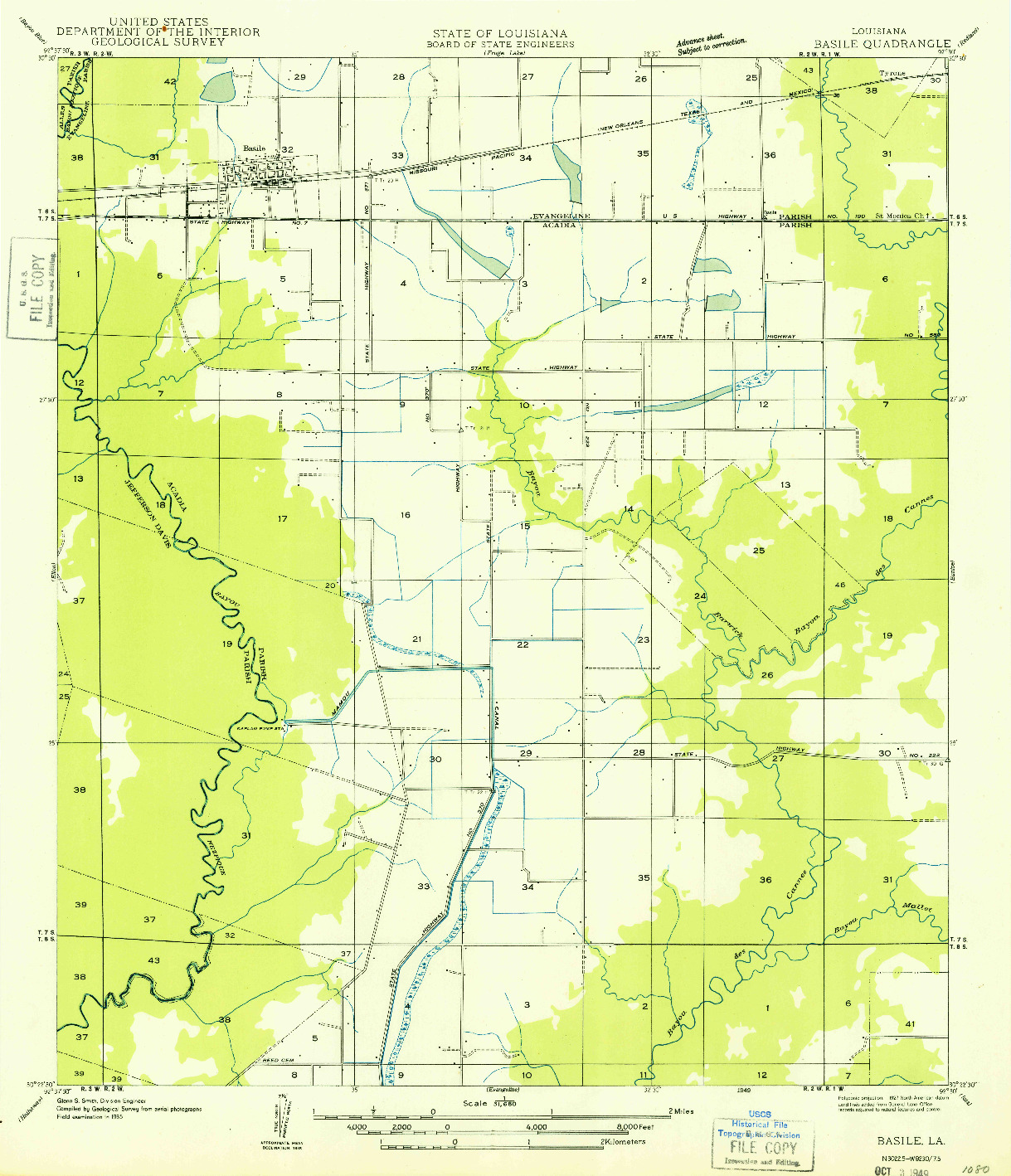USGS 1:31680-SCALE QUADRANGLE FOR BASILE, LA 1949