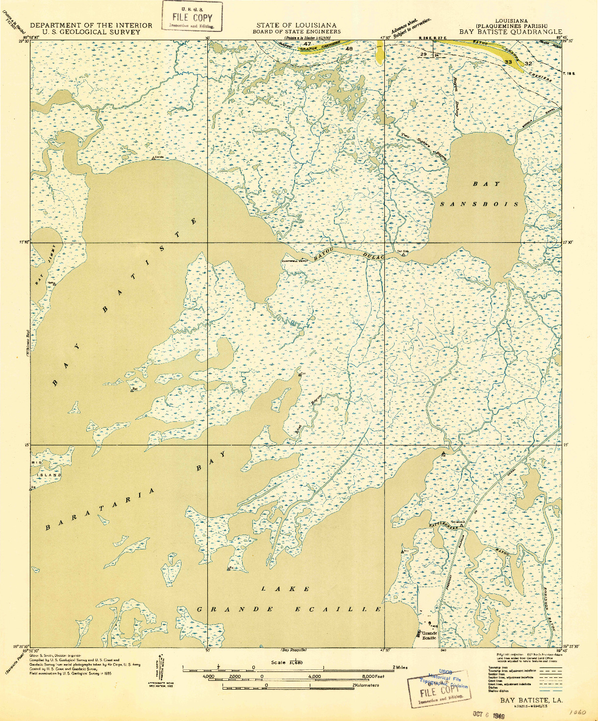 USGS 1:31680-SCALE QUADRANGLE FOR BAY BATISTE, LA 1949