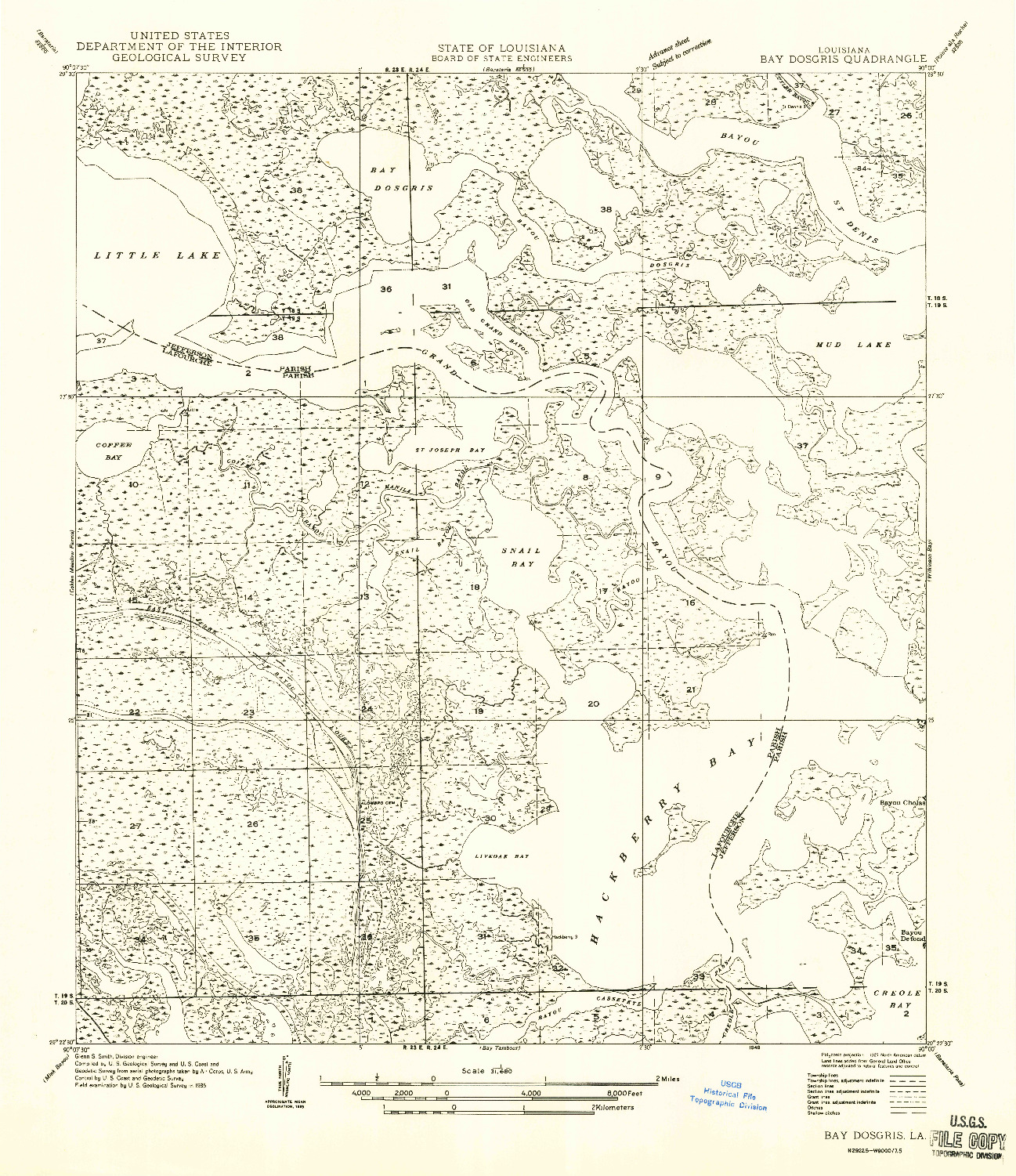 USGS 1:31680-SCALE QUADRANGLE FOR BAY DOSGRIS, LA 1949
