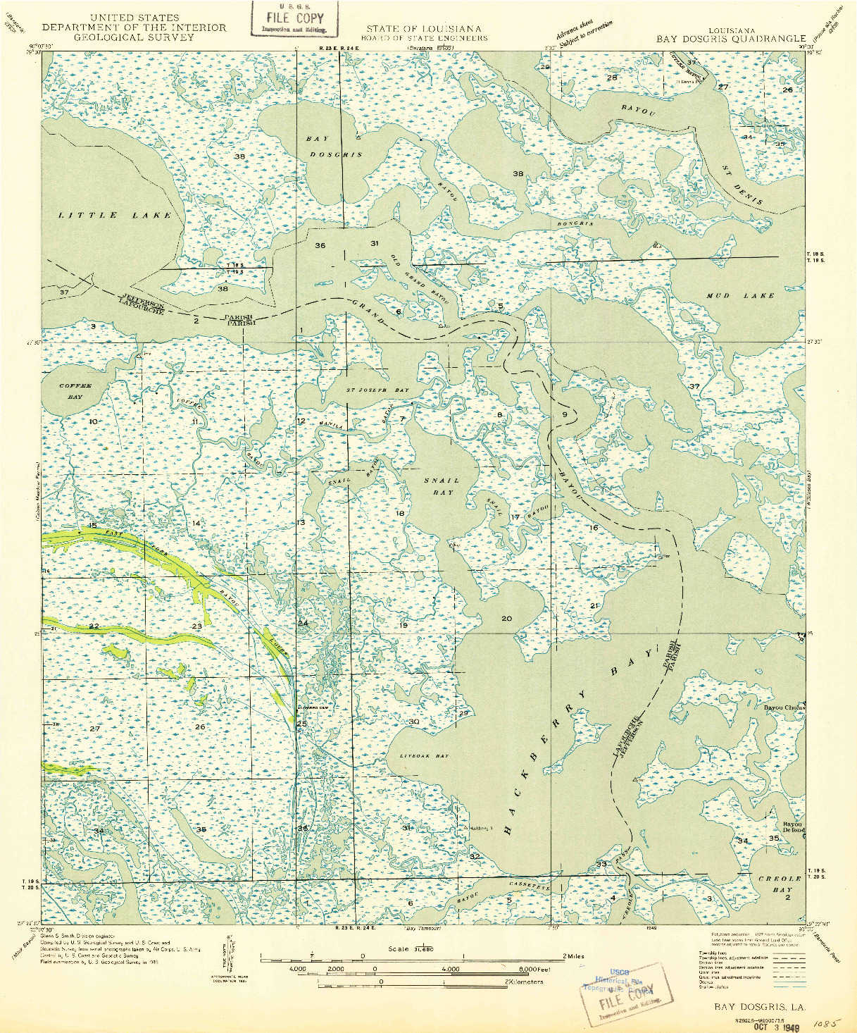 USGS 1:31680-SCALE QUADRANGLE FOR BAY DOSGRIS, LA 1949