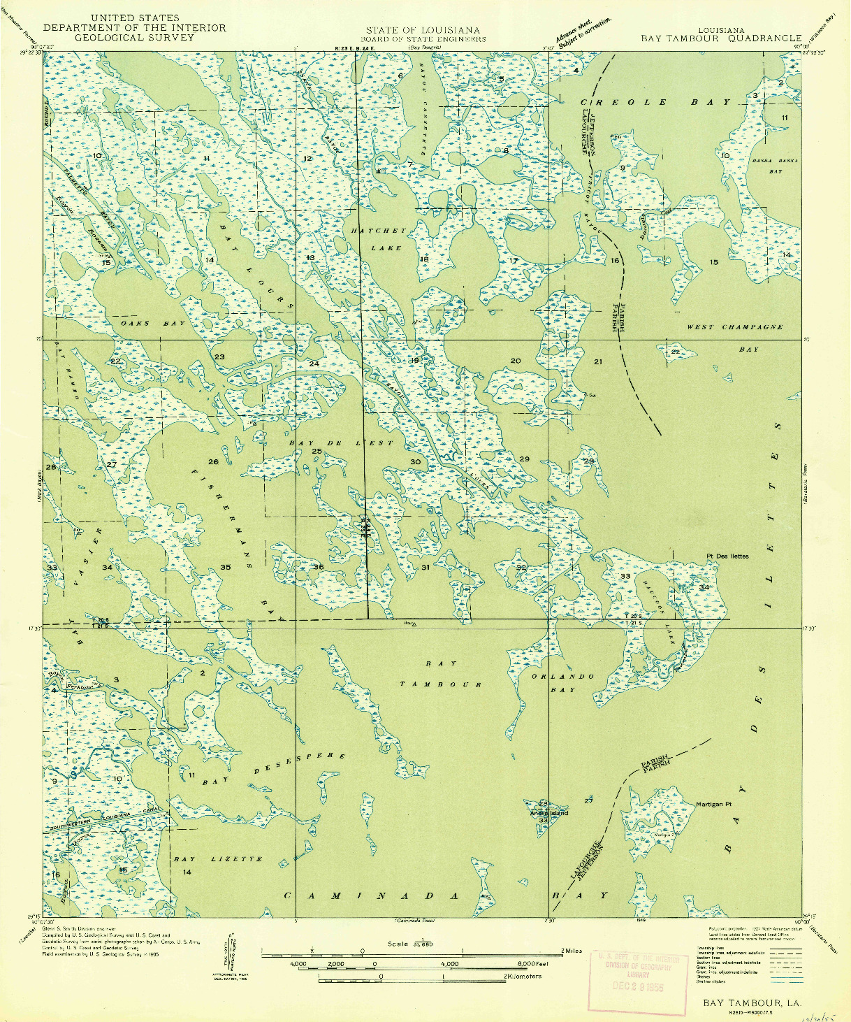 USGS 1:31680-SCALE QUADRANGLE FOR BAY TAMBOUR, LA 1949