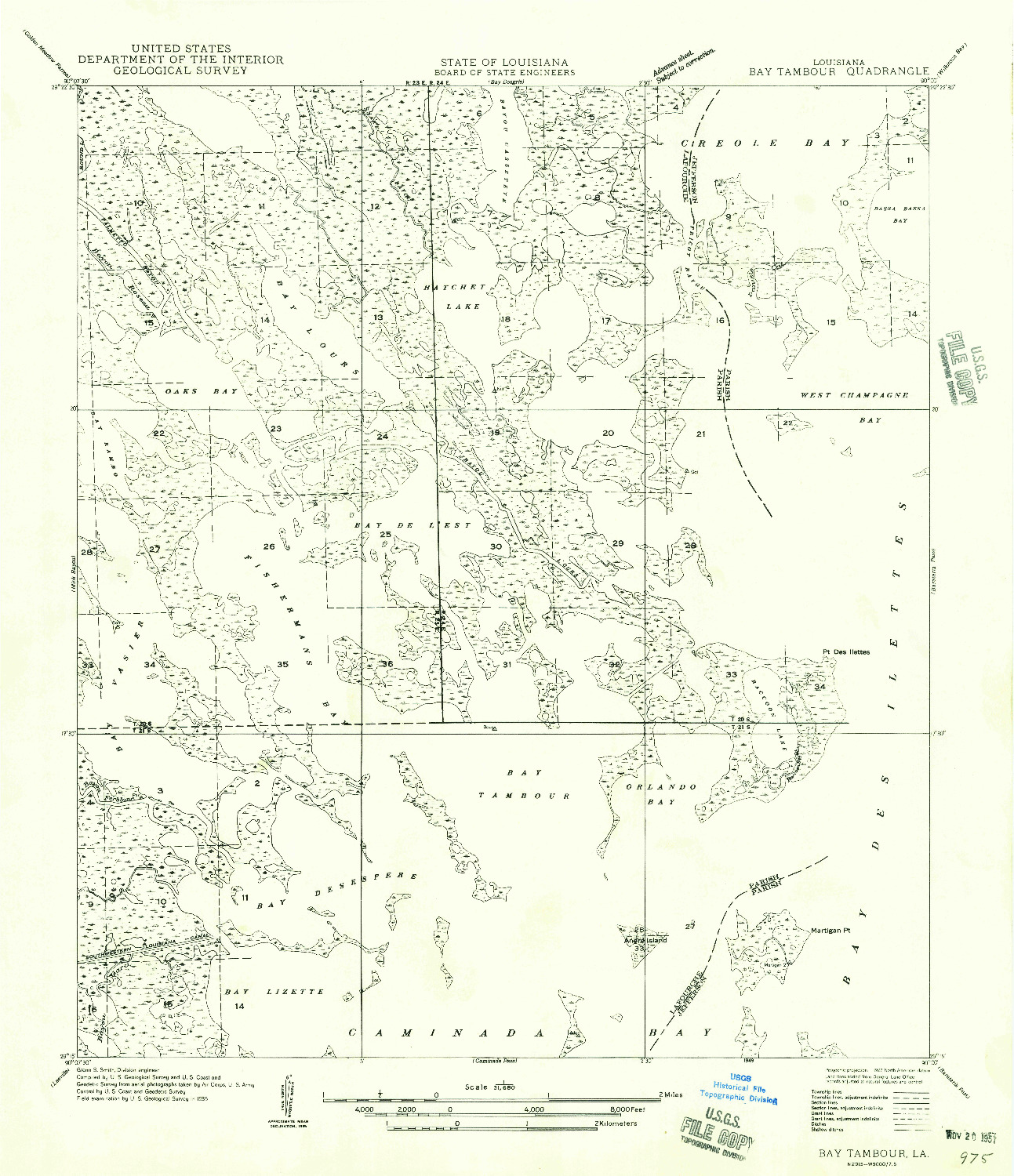 USGS 1:31680-SCALE QUADRANGLE FOR BAY TAMBOUR, LA 1949