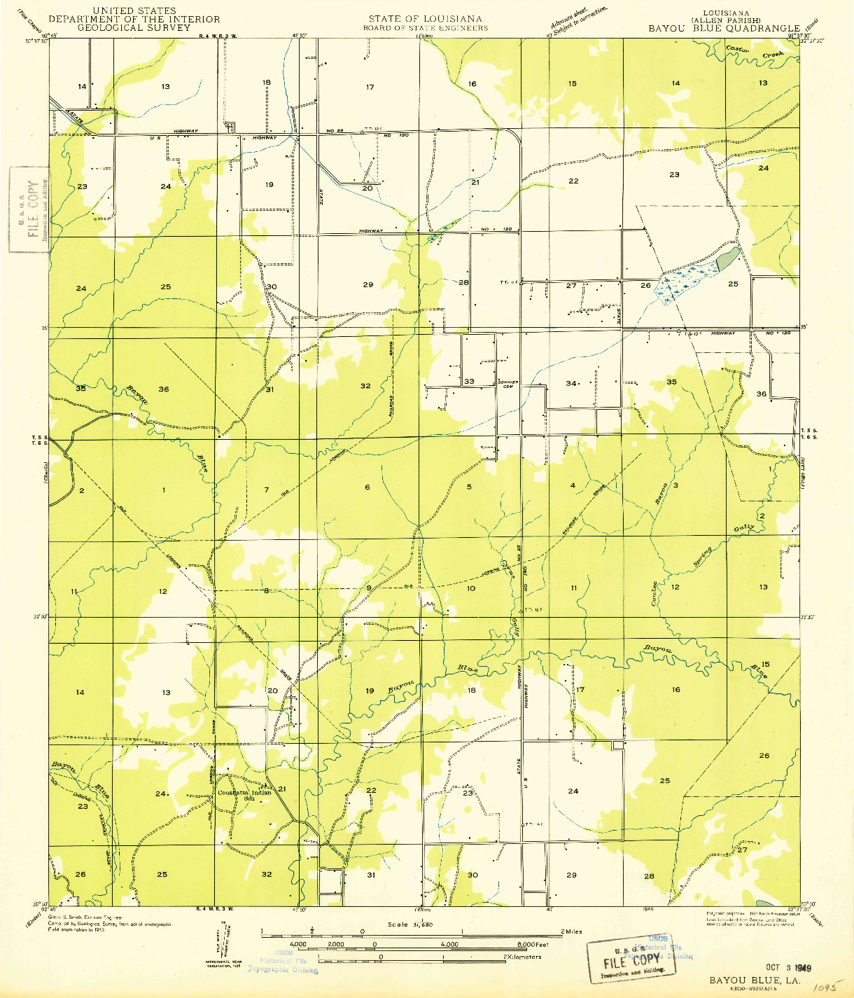 USGS 1:31680-SCALE QUADRANGLE FOR BAYOU BLUE, LA 1949