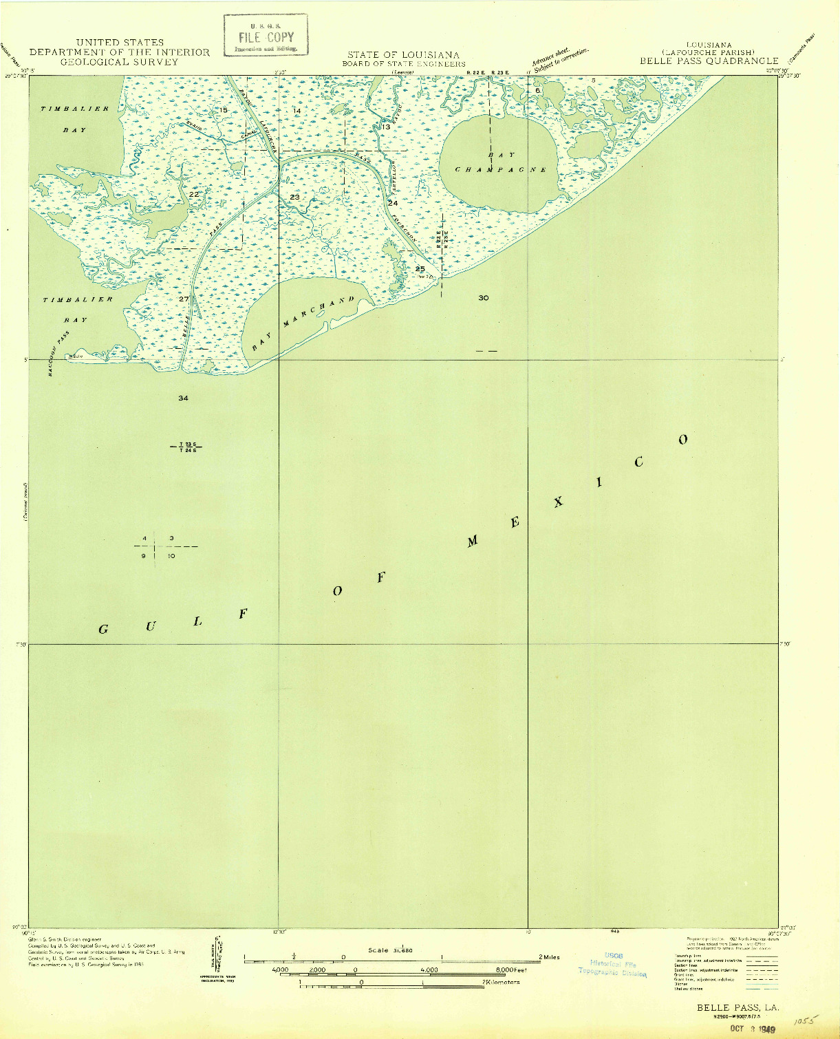 USGS 1:31680-SCALE QUADRANGLE FOR BELLE PASS, LA 1949