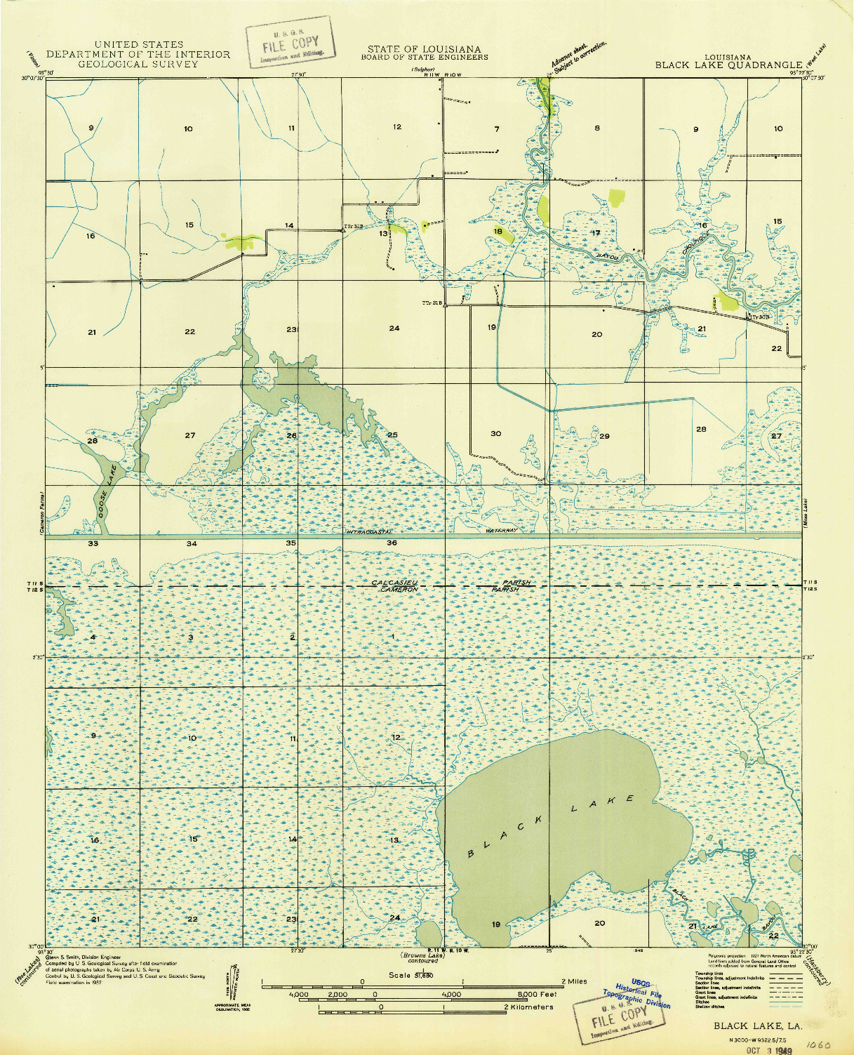 USGS 1:31680-SCALE QUADRANGLE FOR BLACK LAKE, LA 1949