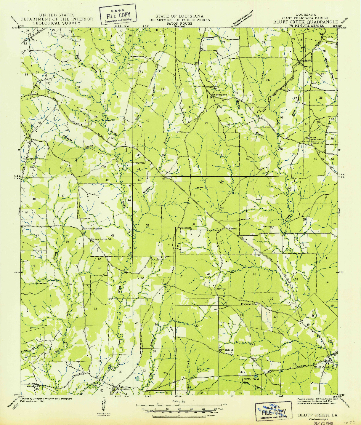 USGS 1:31680-SCALE QUADRANGLE FOR BLUFF CREEK, LA 1949