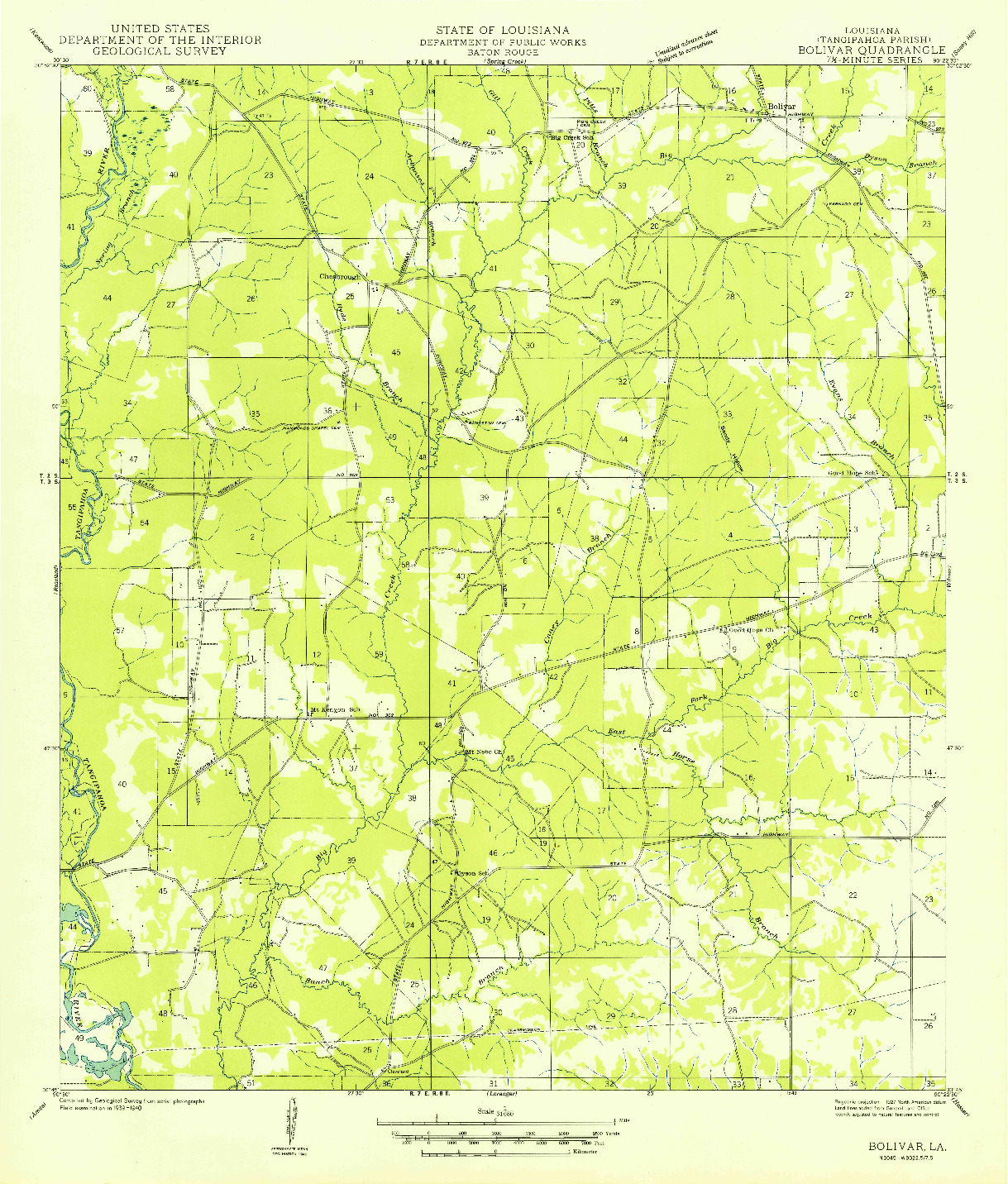 USGS 1:31680-SCALE QUADRANGLE FOR BOLIVAR, LA 1949