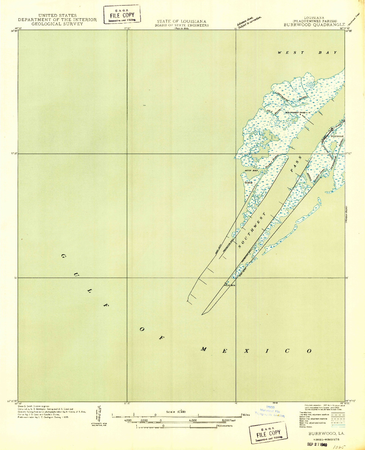 USGS 1:31680-SCALE QUADRANGLE FOR BURRWOOD, LA 1949