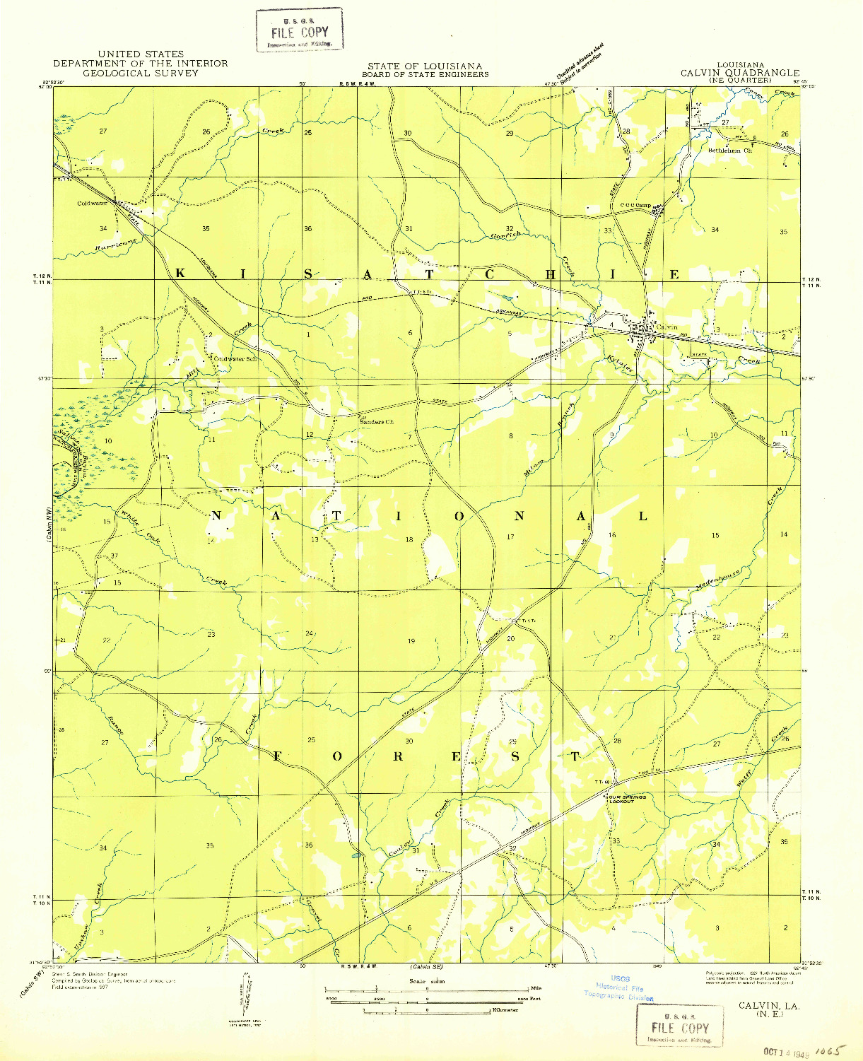 USGS 1:31680-SCALE QUADRANGLE FOR CALVIN NE, LA 1949