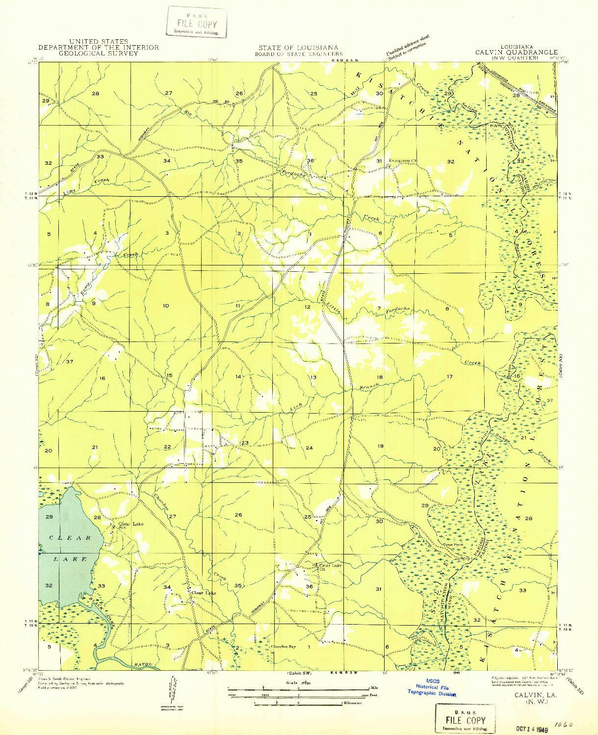 USGS 1:31680-SCALE QUADRANGLE FOR CALVIN NW, LA 1949