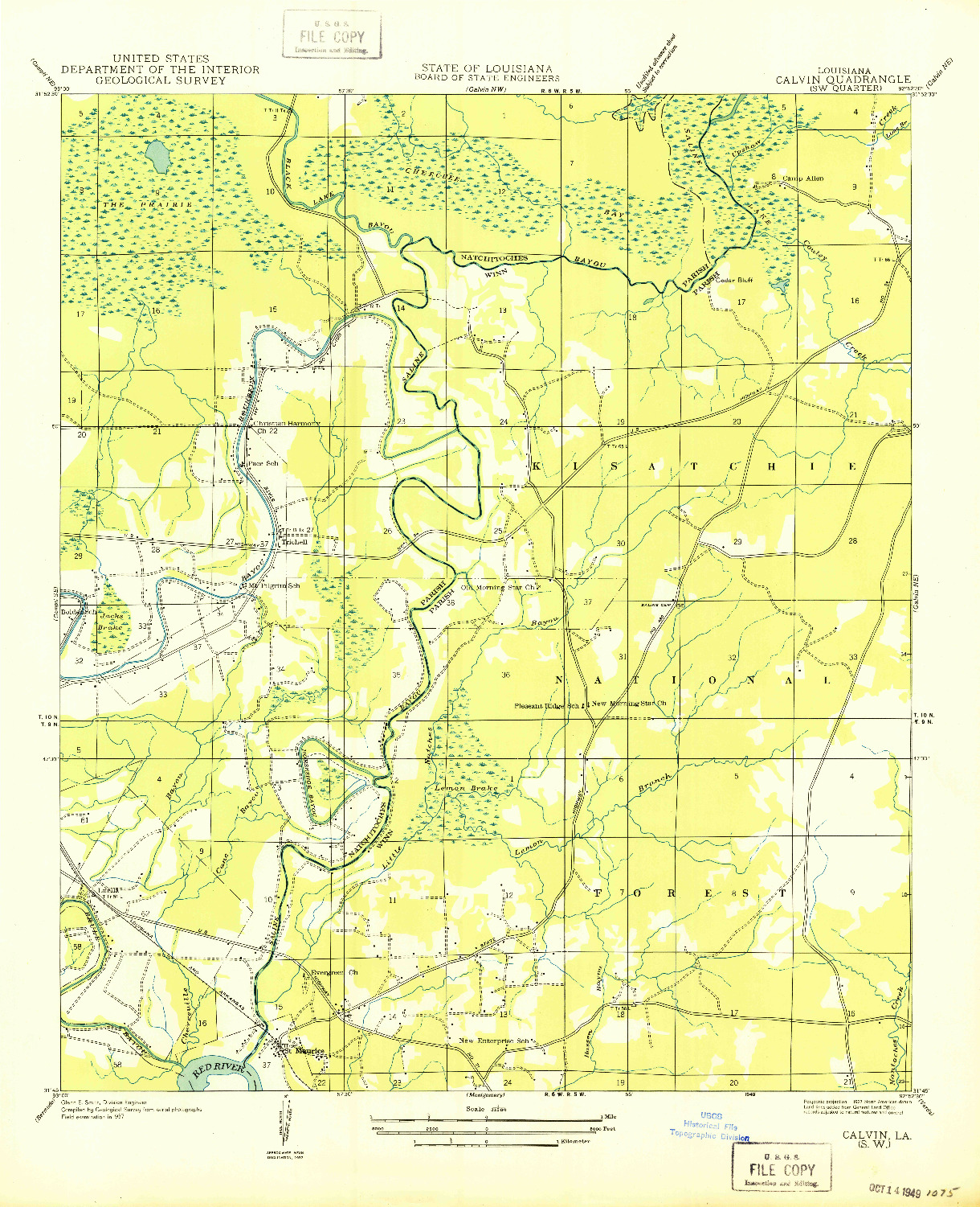USGS 1:31680-SCALE QUADRANGLE FOR CALVIN SW, LA 1949