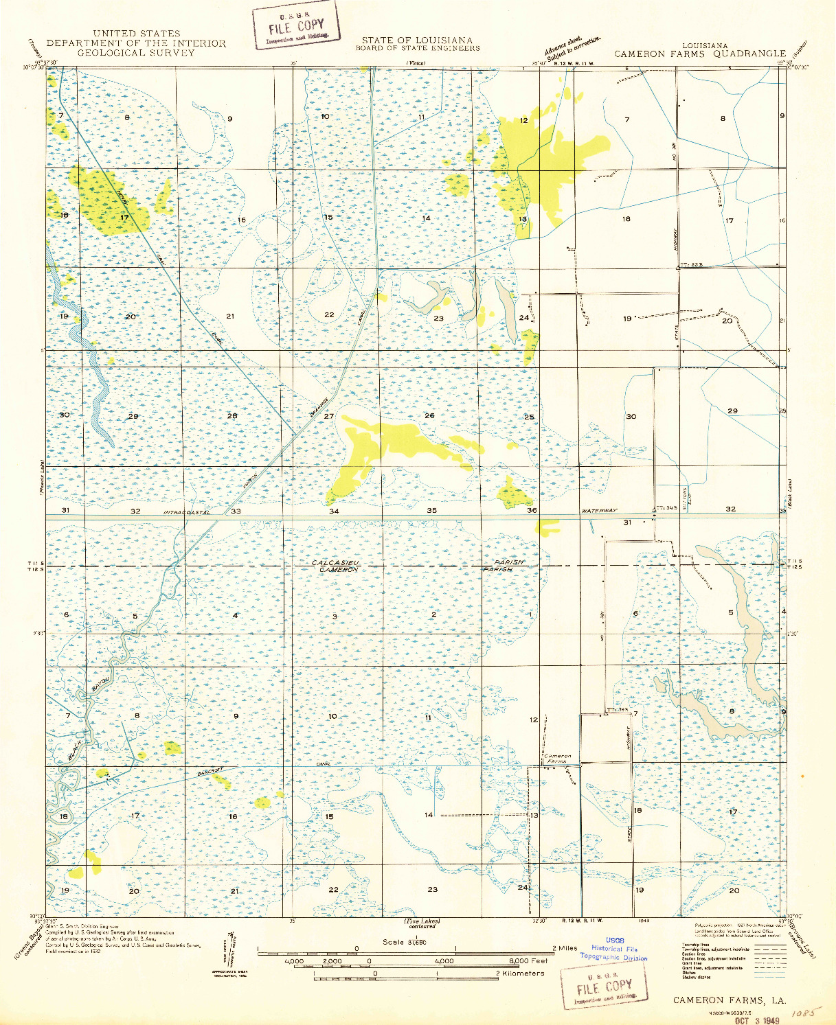 USGS 1:31680-SCALE QUADRANGLE FOR CAMERON FARMS, LA 1949
