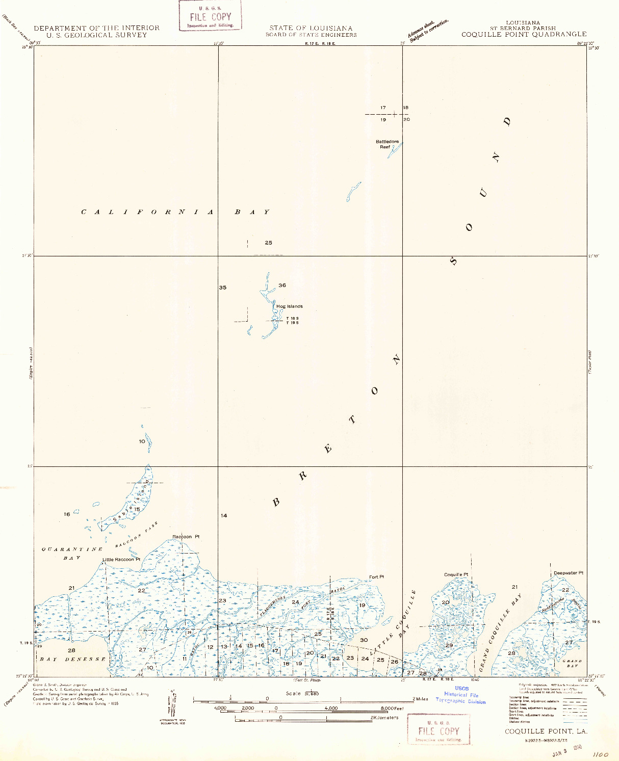 USGS 1:31680-SCALE QUADRANGLE FOR COQUILLE POINT, LA 1949