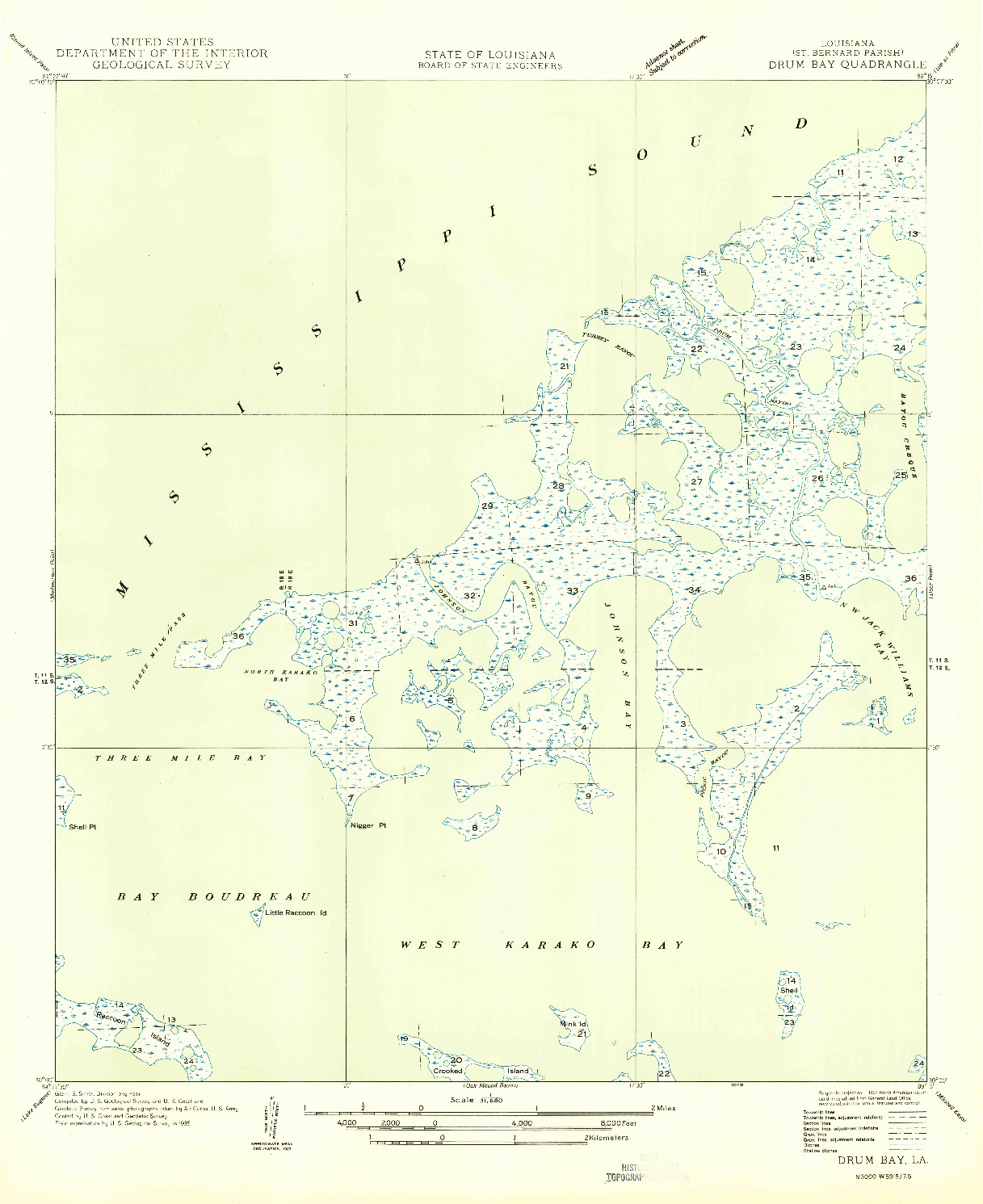 USGS 1:31680-SCALE QUADRANGLE FOR DRUM BAY, LA 1949