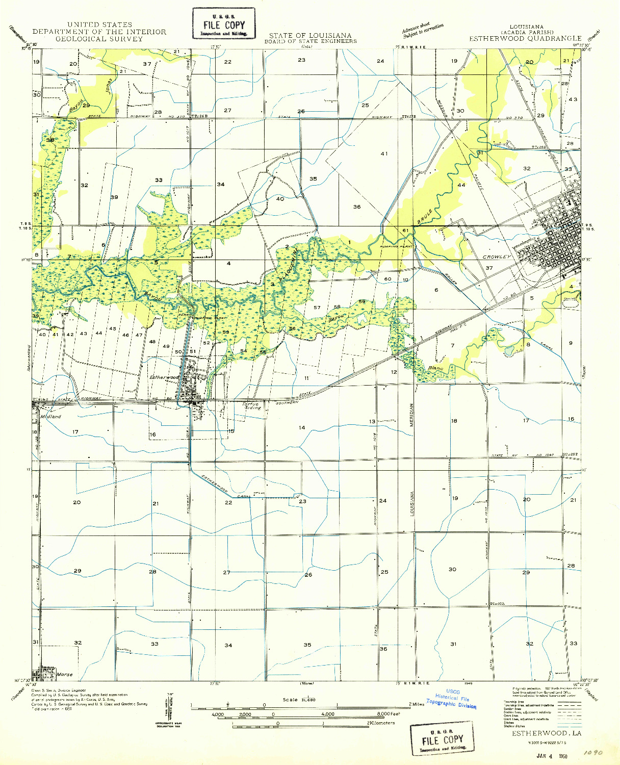 USGS 1:31680-SCALE QUADRANGLE FOR ESTHERWOOD, LA 1949