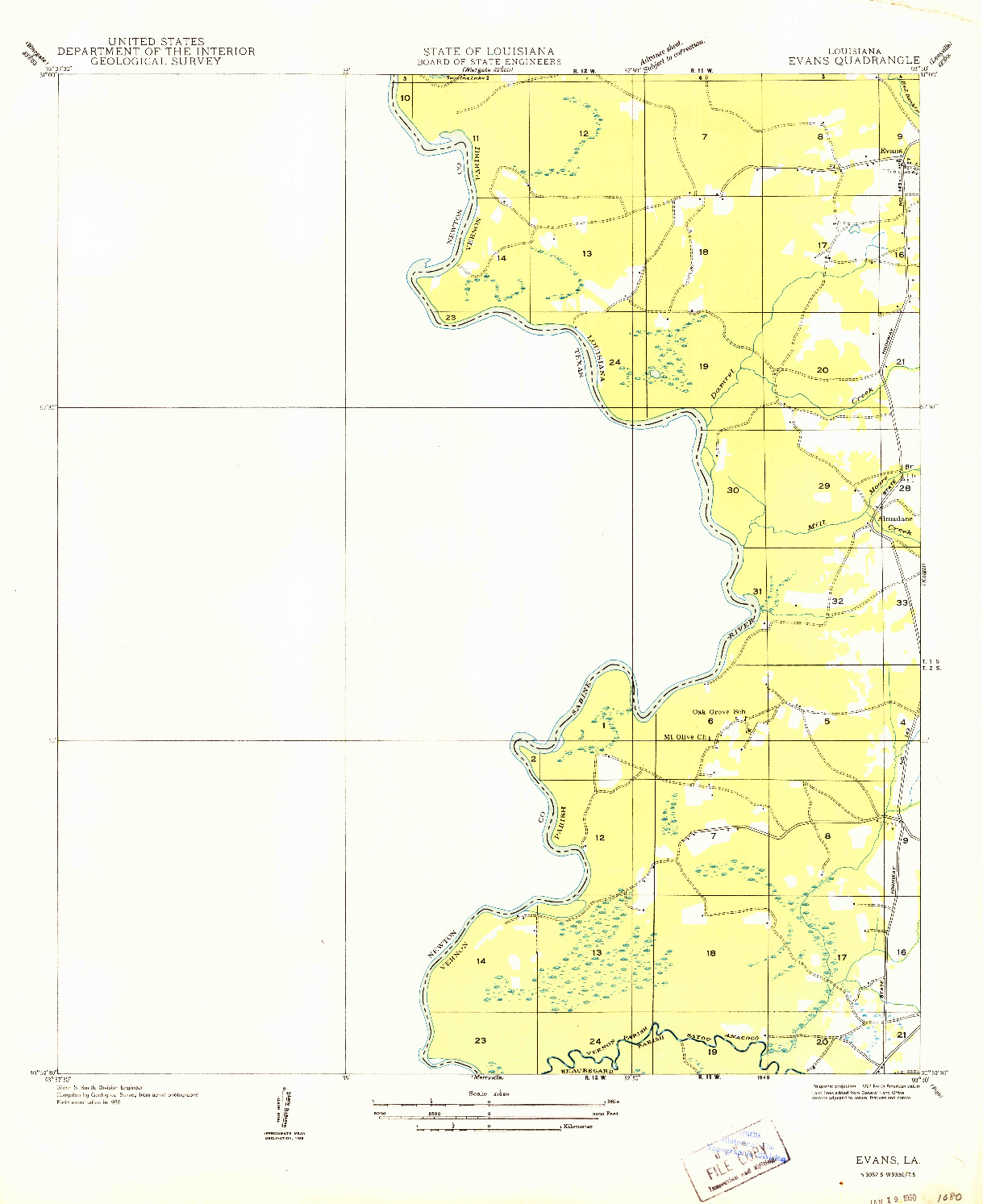 USGS 1:31680-SCALE QUADRANGLE FOR EVANS, LA 1949