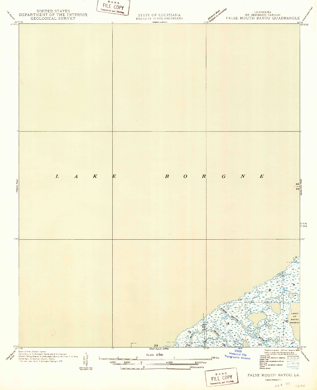 USGS 1:31680-SCALE QUADRANGLE FOR FALSE MOUTH BAYOU, LA 1949