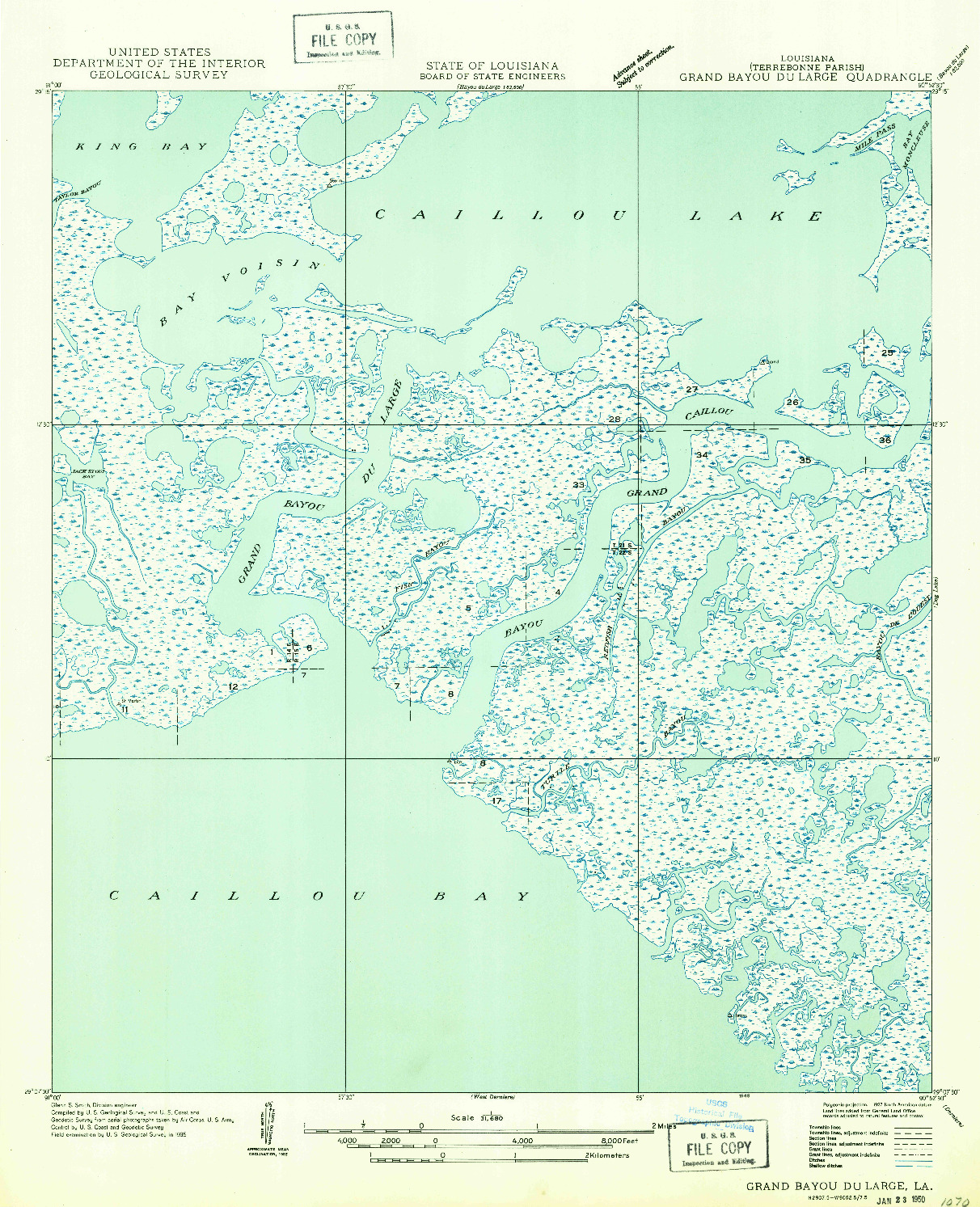 USGS 1:31680-SCALE QUADRANGLE FOR GRAND BAYOU DU LARGE, LA 1949