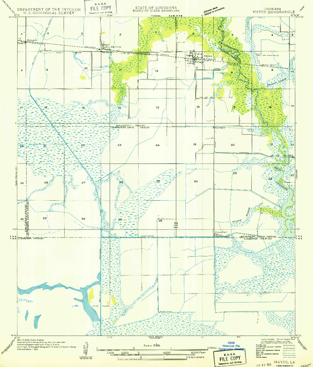 USGS 1:31680-SCALE QUADRANGLE FOR HAYES, LA 1949