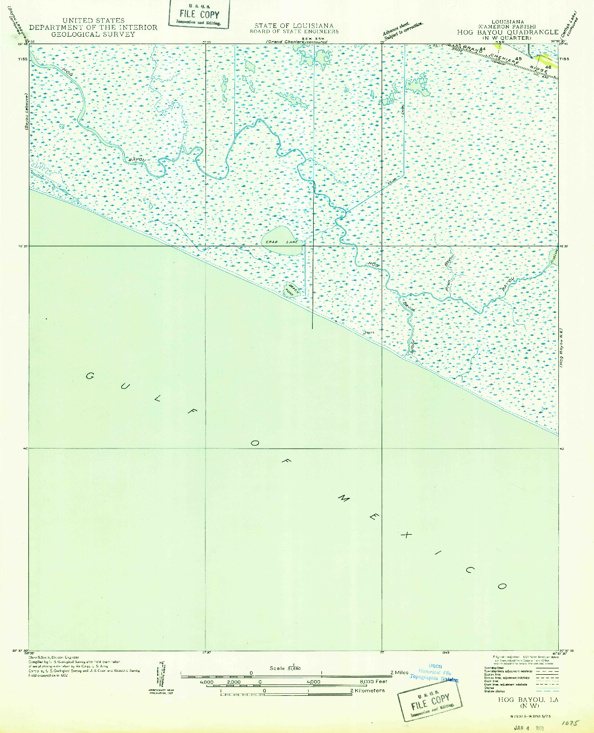 USGS 1:31680-SCALE QUADRANGLE FOR HOG BAYOU NW, LA 1949